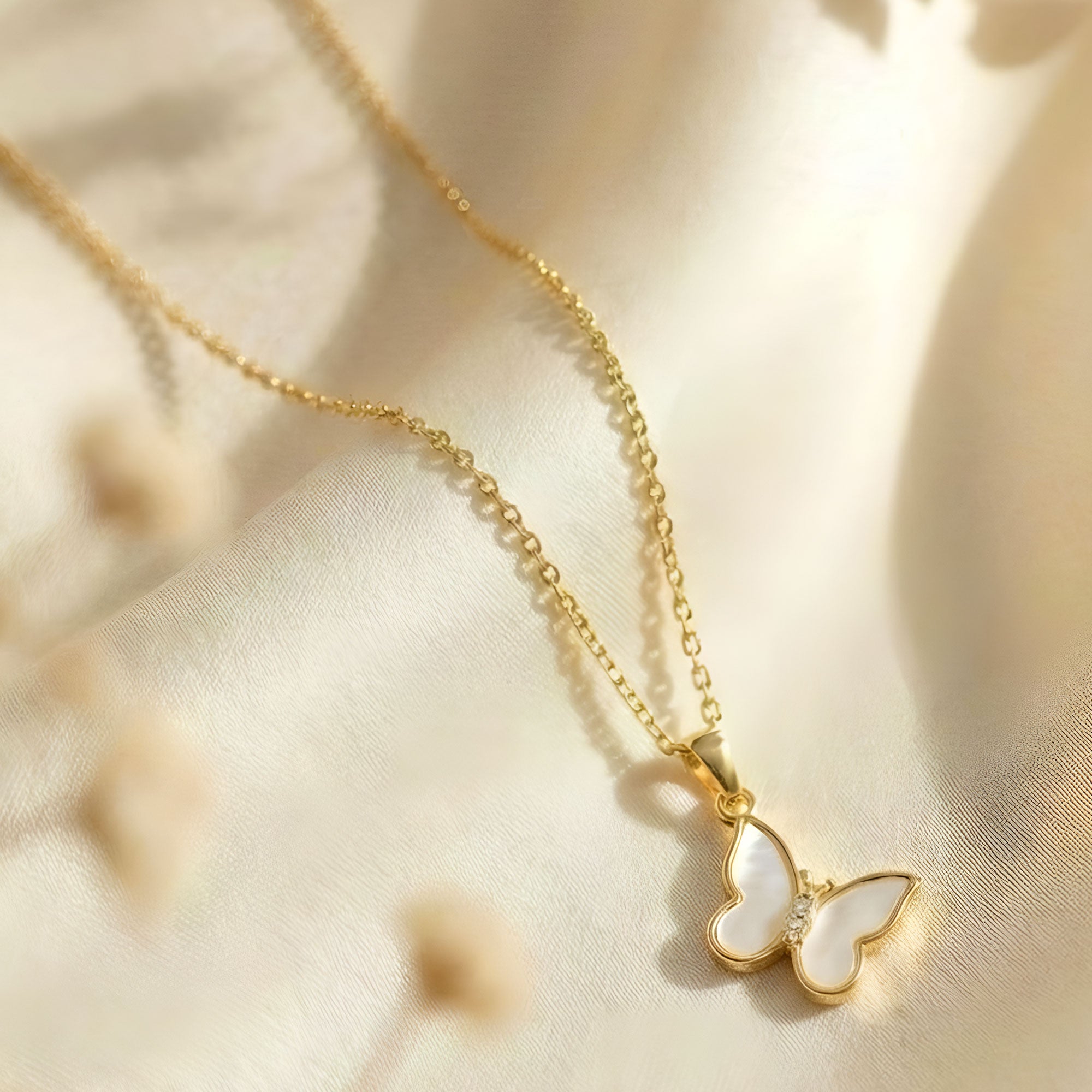 Artklim Gold Plated Butterfly Pearl Gold Pendant Necklace