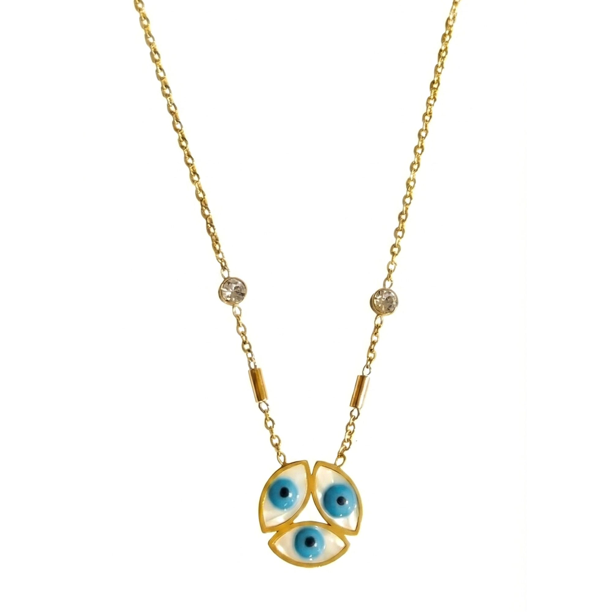 Artklim Gold Plated Triple Evil Eye Pendant Necklace