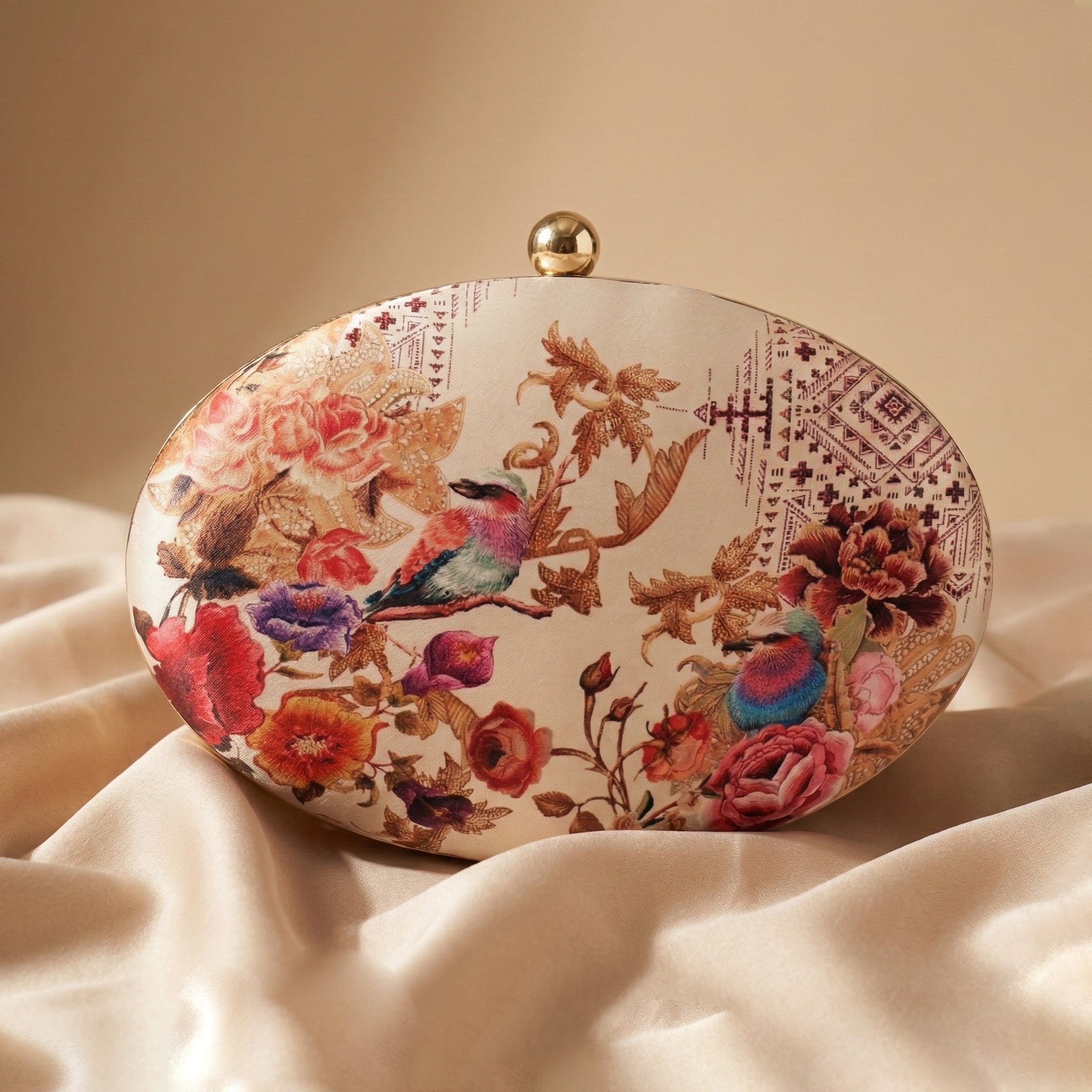 Artklim Oval Floral Birds Print Clutch