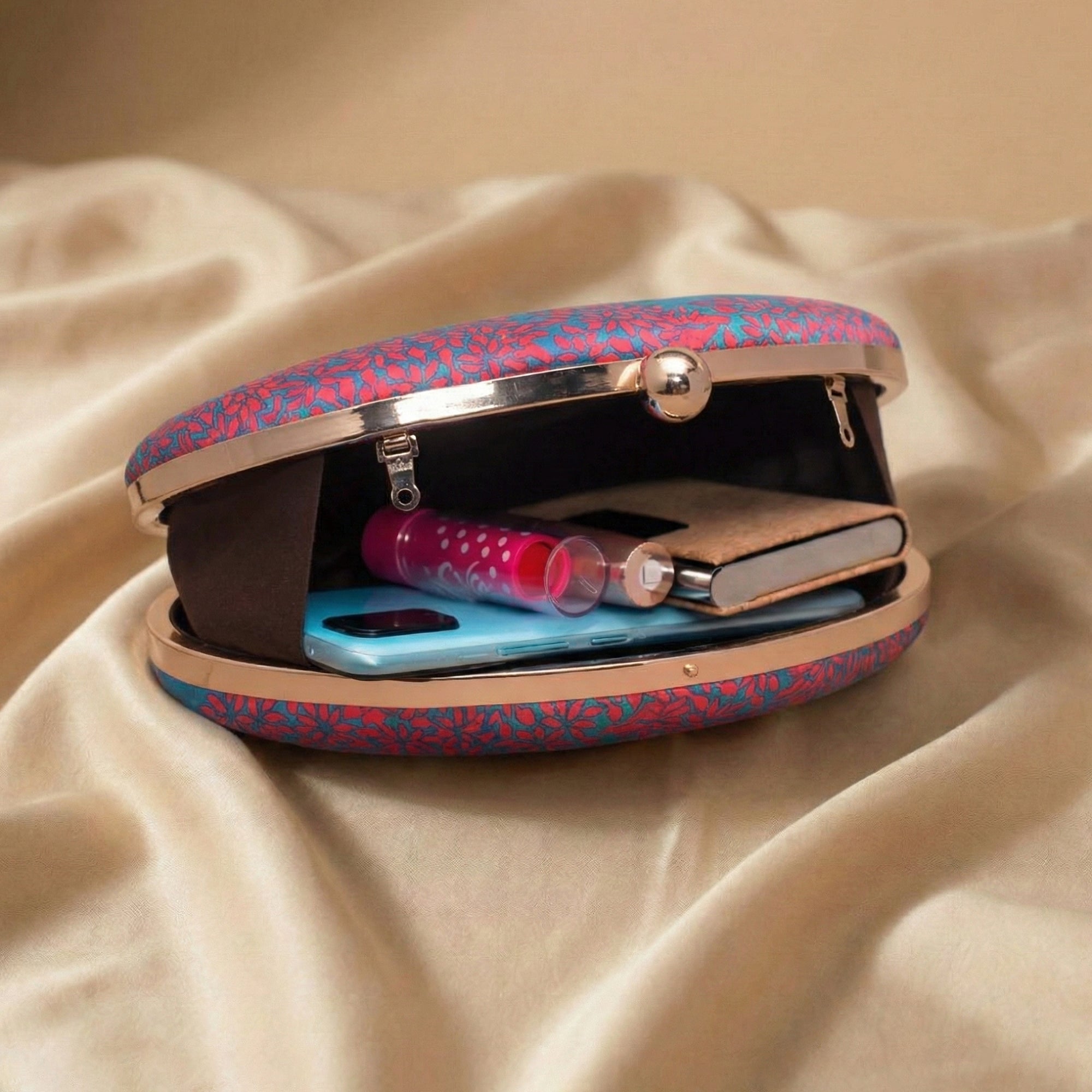 Artklim Peacock Printed Oval Clutch