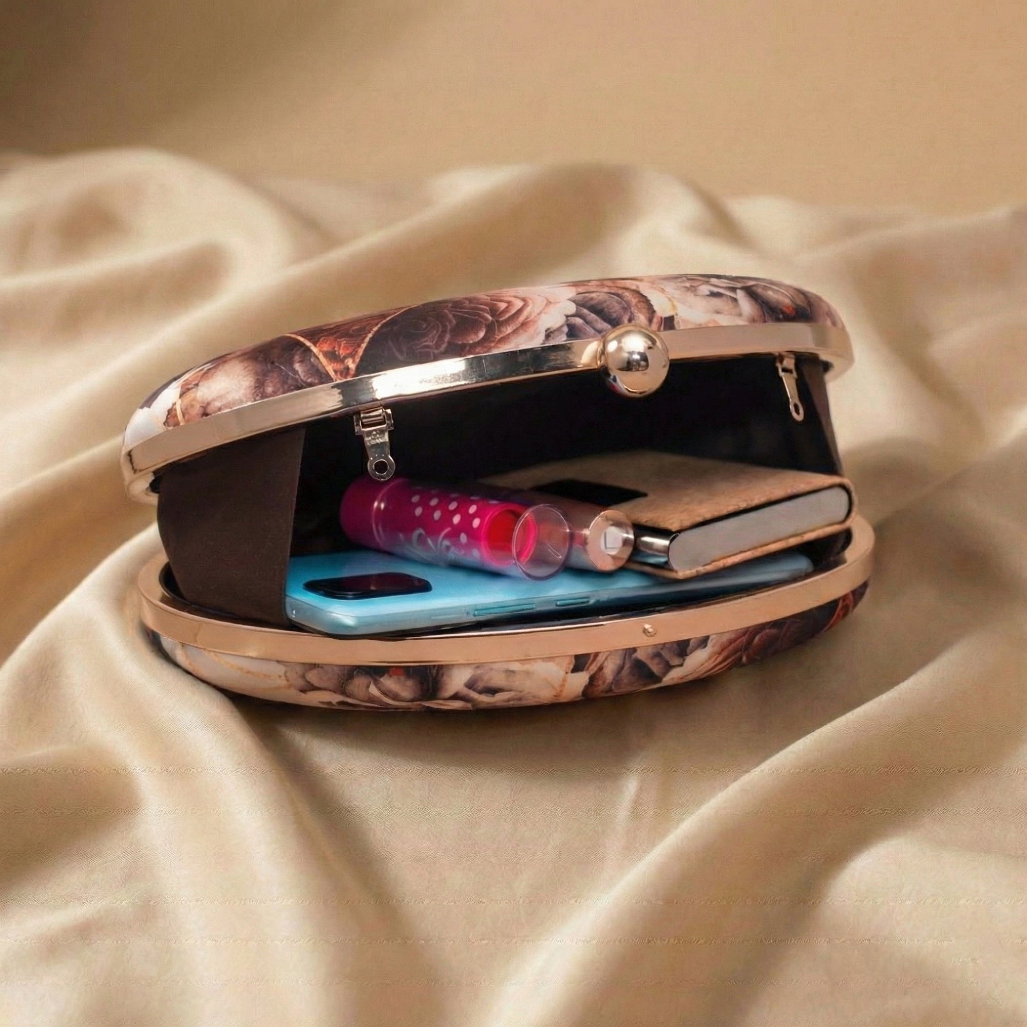 Abstract Rose Printed Clutch