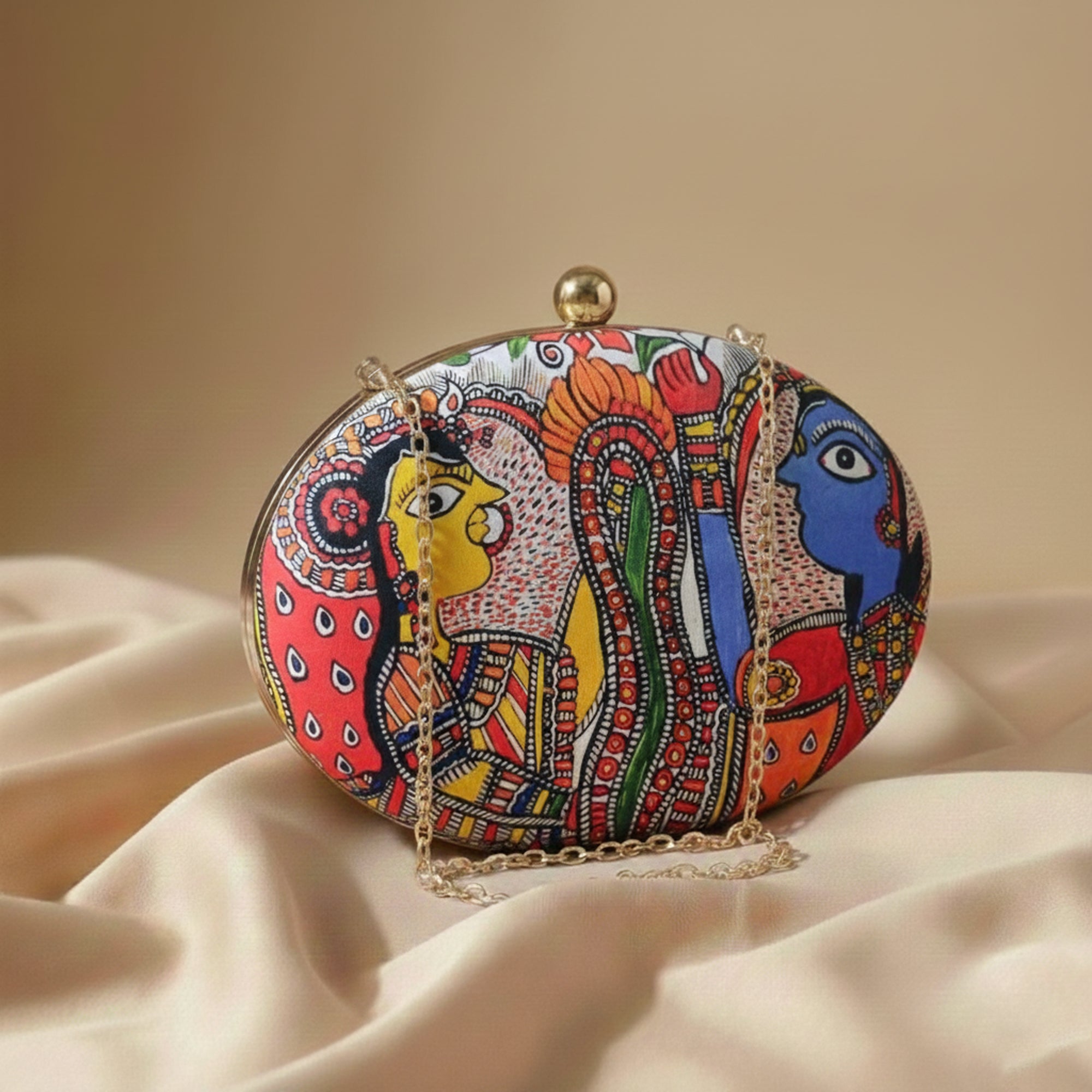 Artklim Madhubani Print Oval clutch