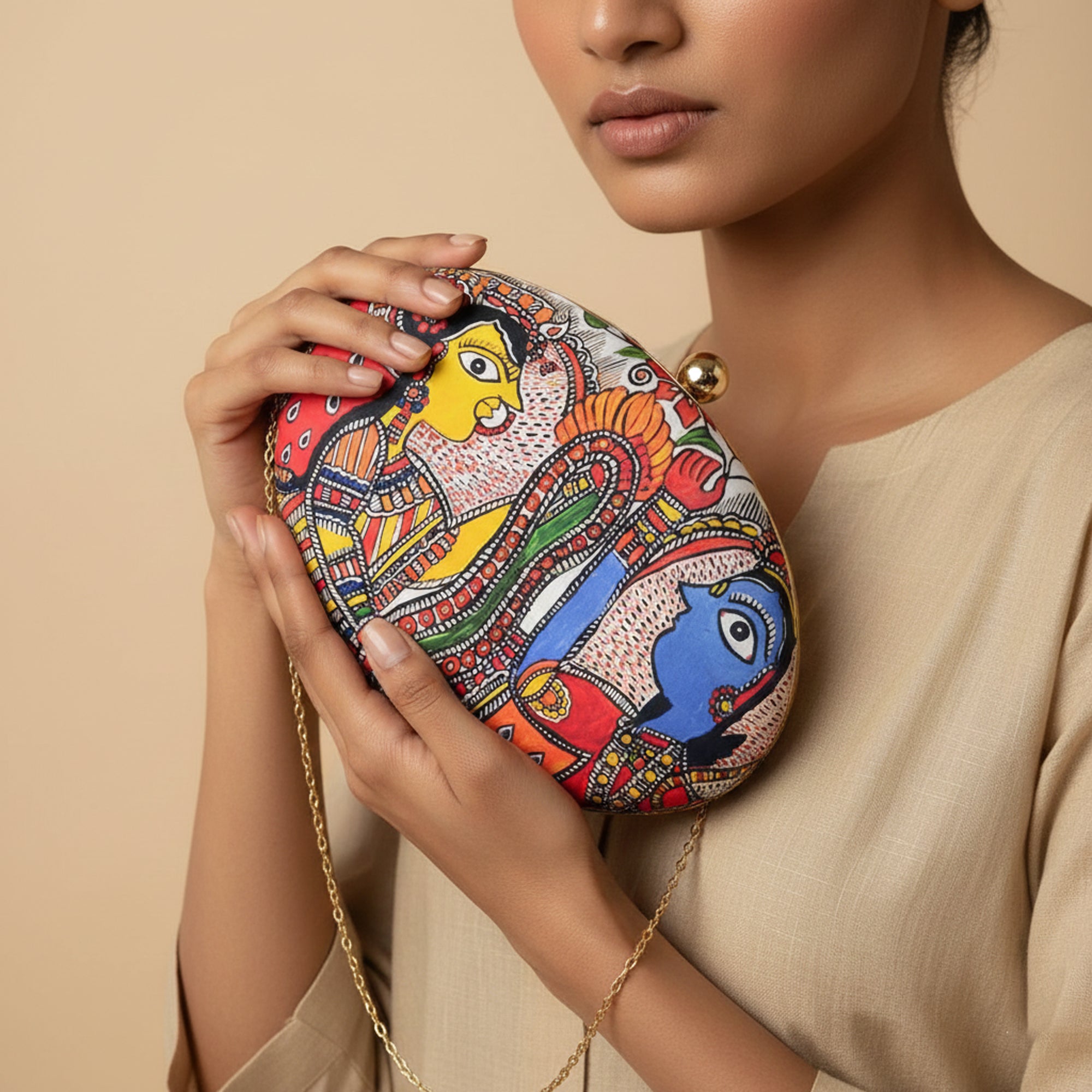 Artklim Madhubani Print Oval clutch