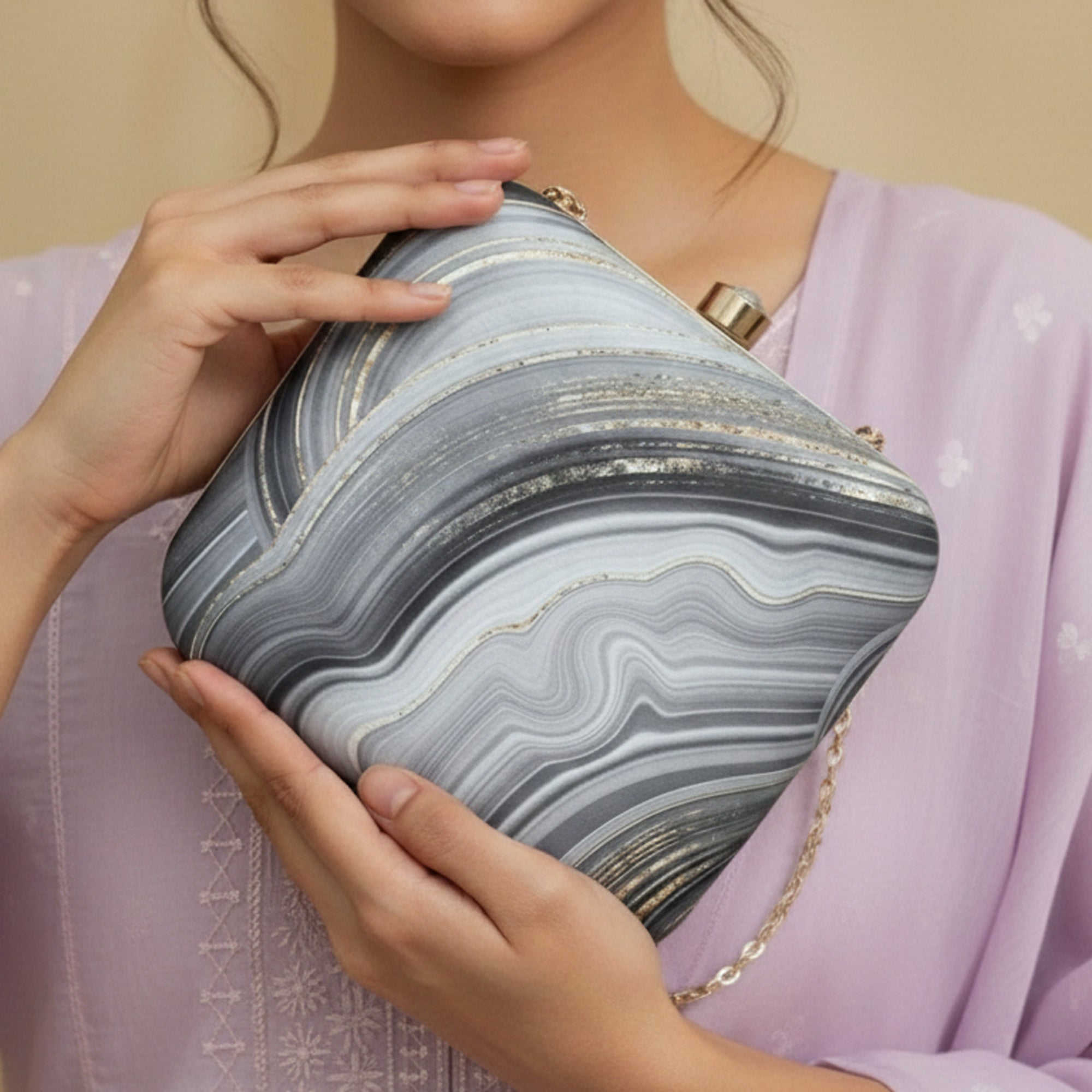 Artklim Black & White Printed Clutch