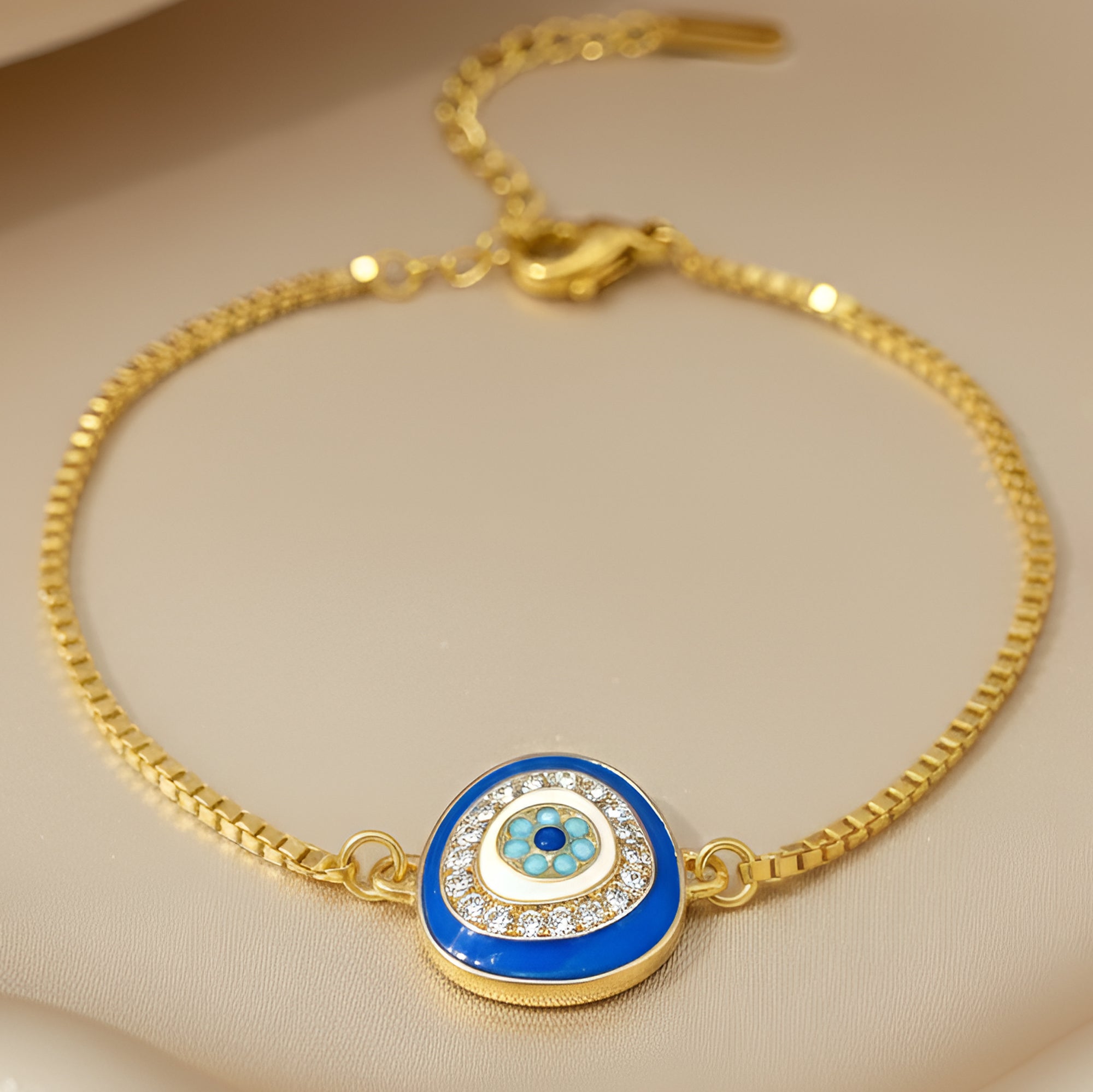 Artklim Gold Plated Elegant Blue Evil Eye Adjustable Anti-Tarnish Bracelet