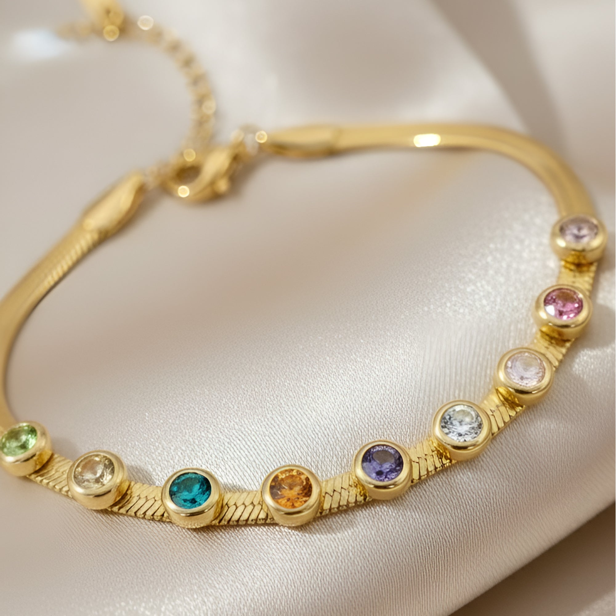 Artklim Gold Plated Multi-Colour Stone Adjustable Anti-Tarnish Bracelet