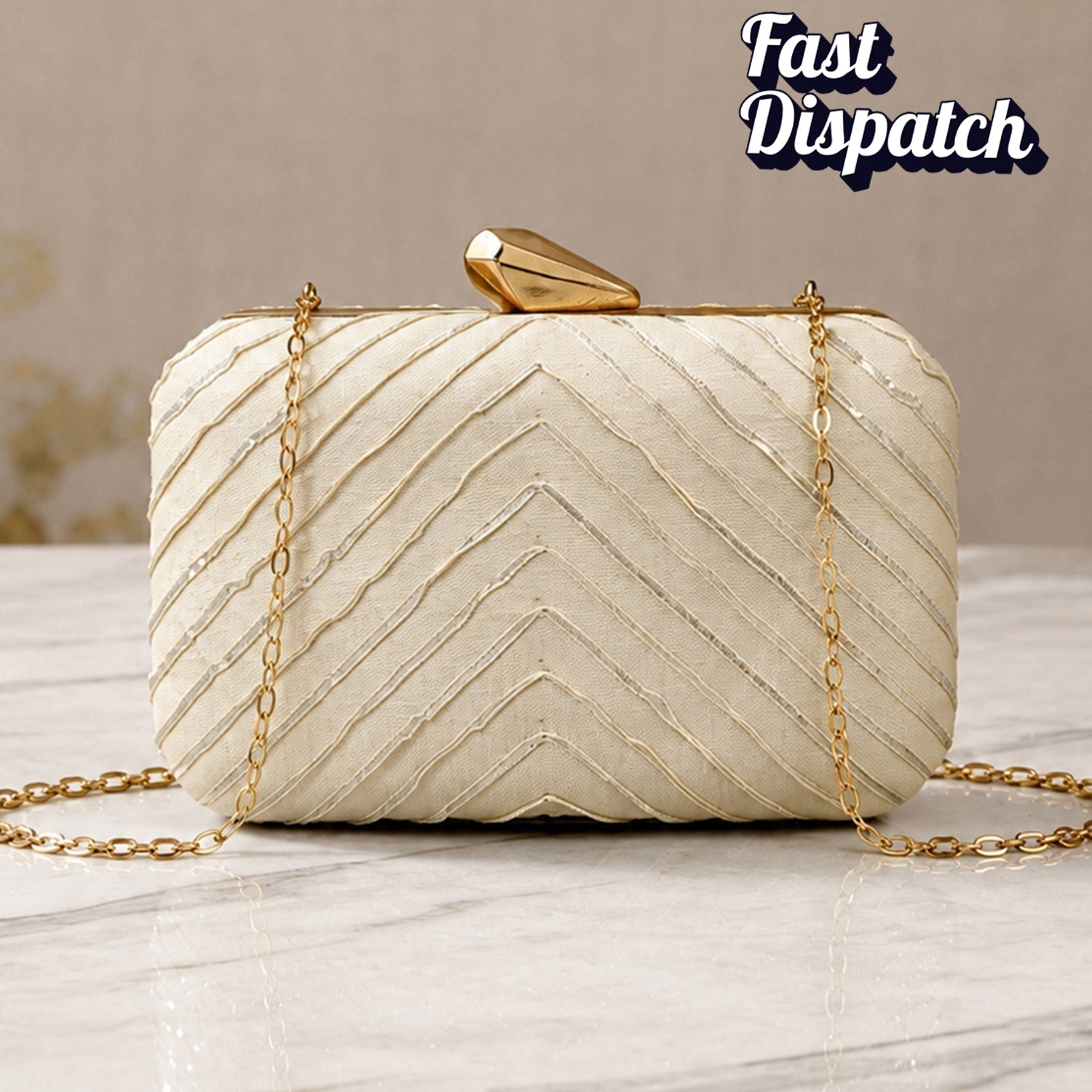 Artklim Classic Ivory Chevron Embroidered Clutch