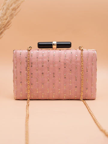 Artklim Blush Glow Embroidery Chain Clutch