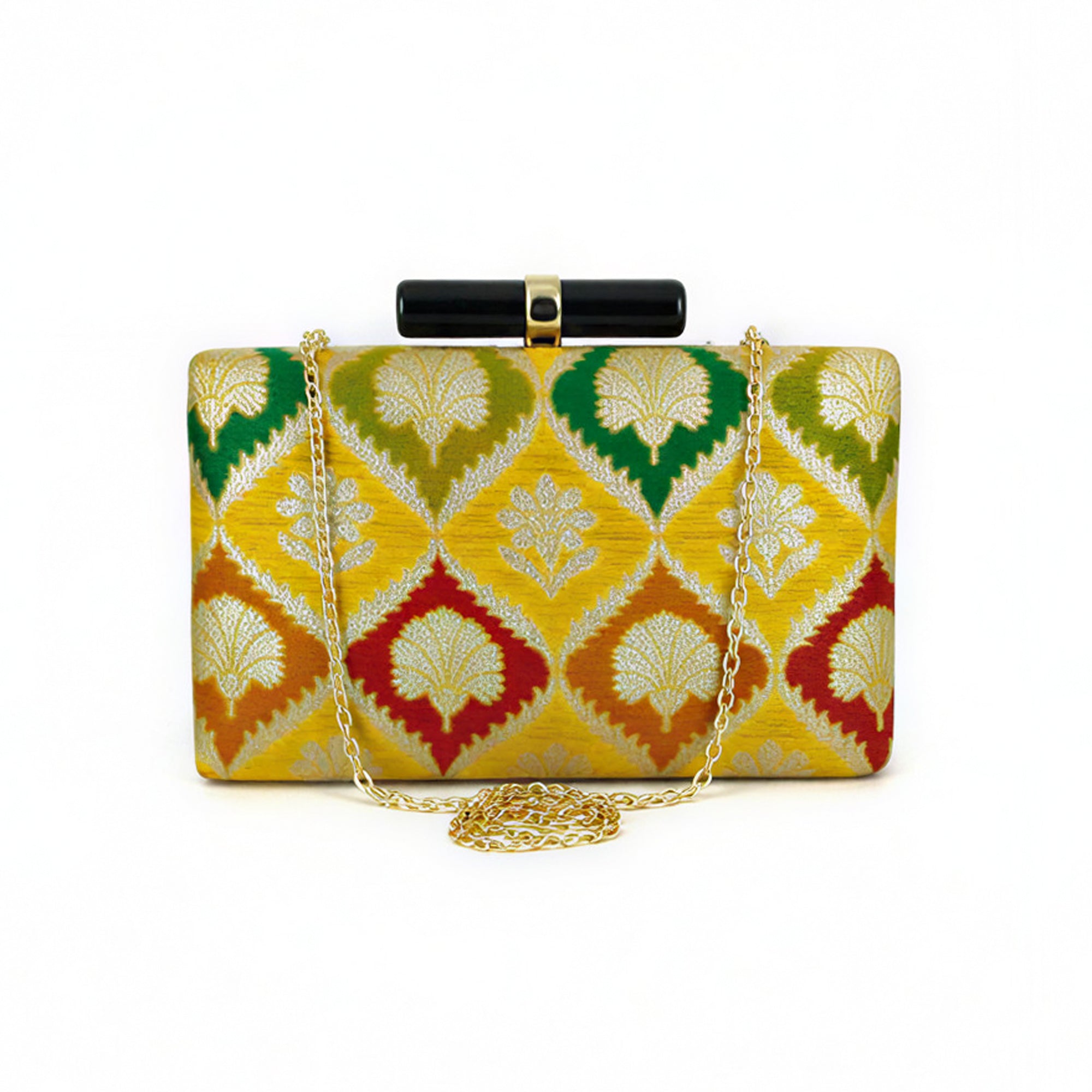 Artklim Yellow Multicolour Ethnic Embroidered Clutch