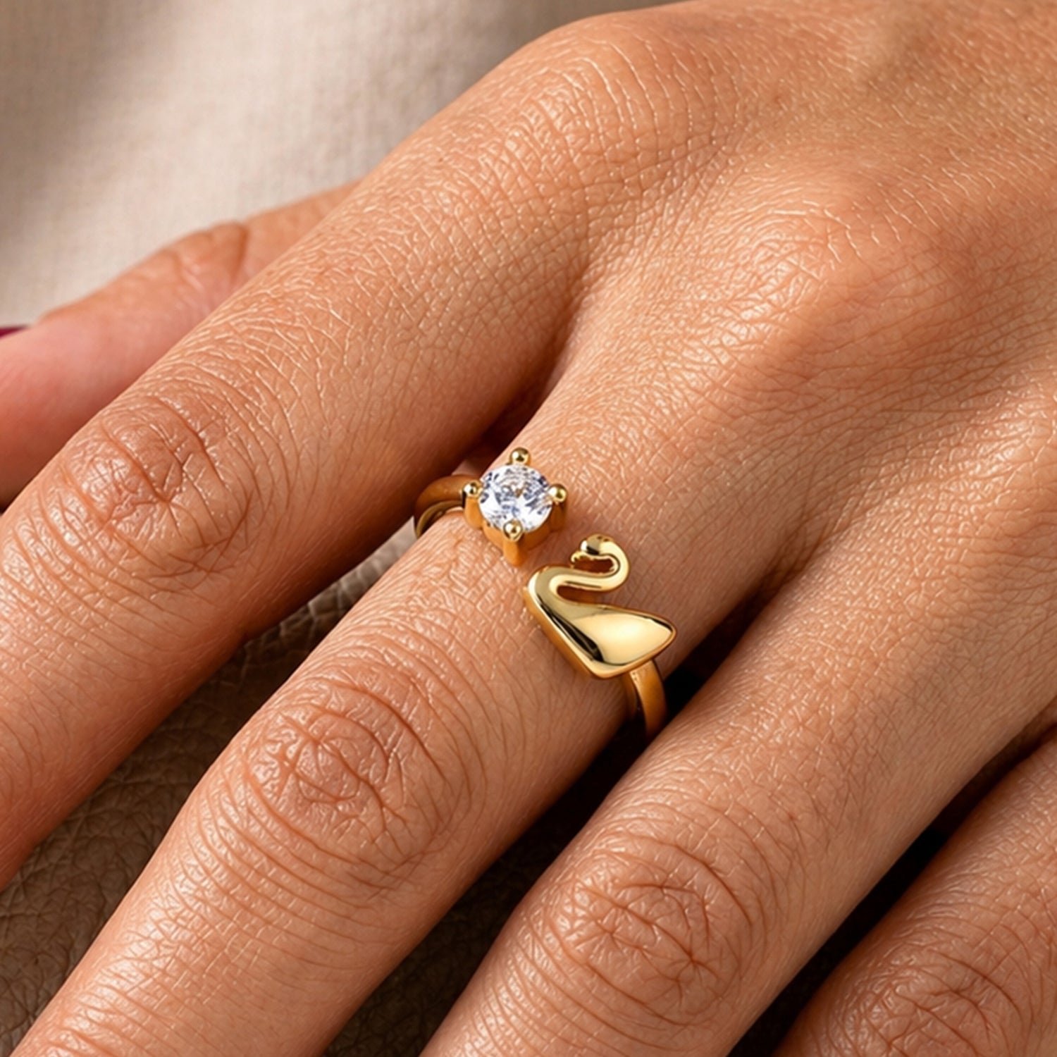 Artklim Gold-Plated Swan Adjustable Crystal Anti-Tarnish Ring