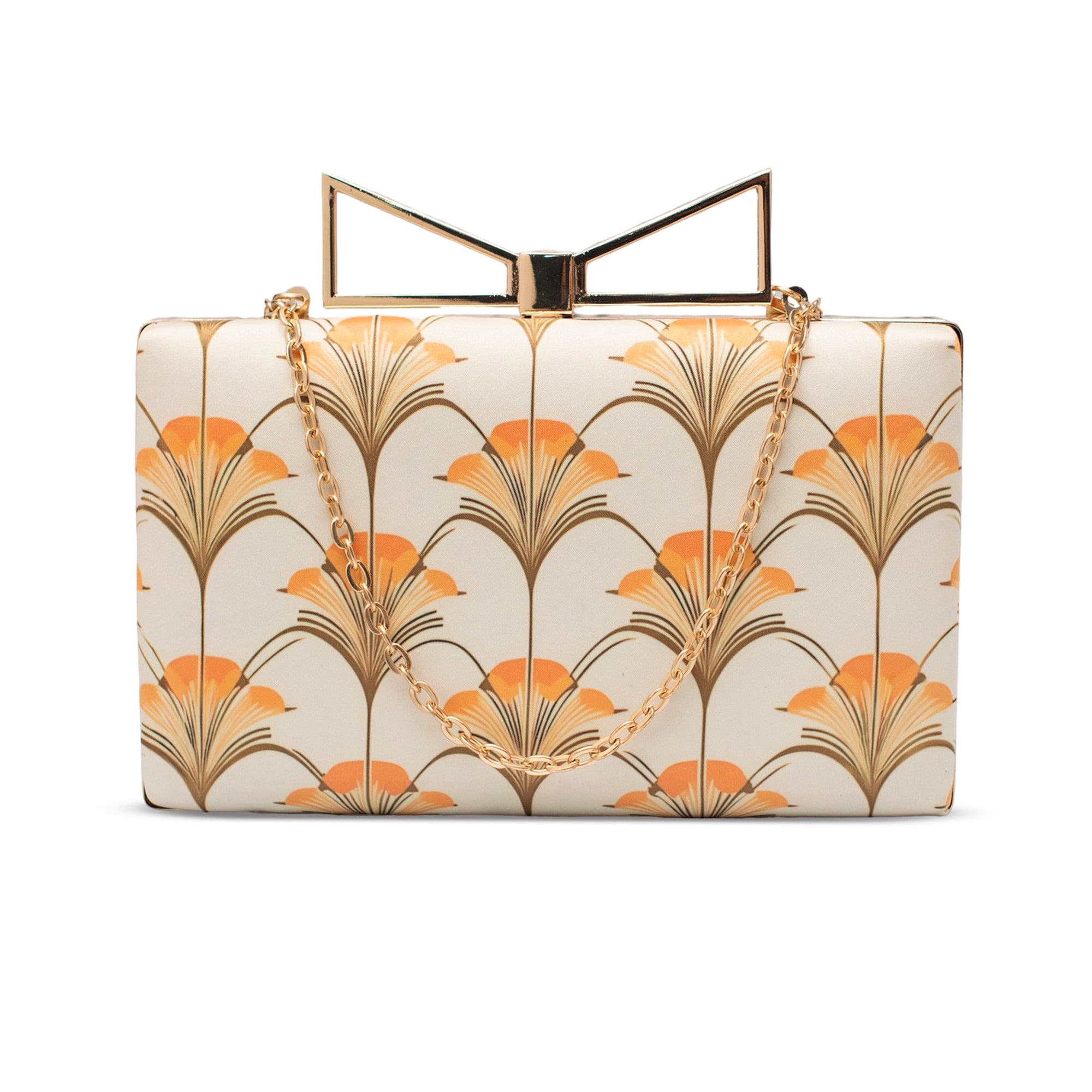 Artklim Golden Palm Elegance Printed Clutch