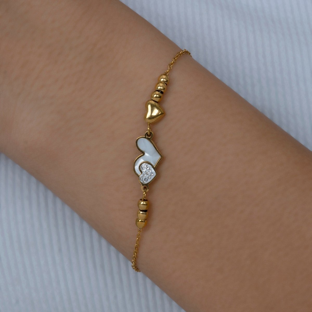 Artklim Gold Plated White Hearts Bracelet