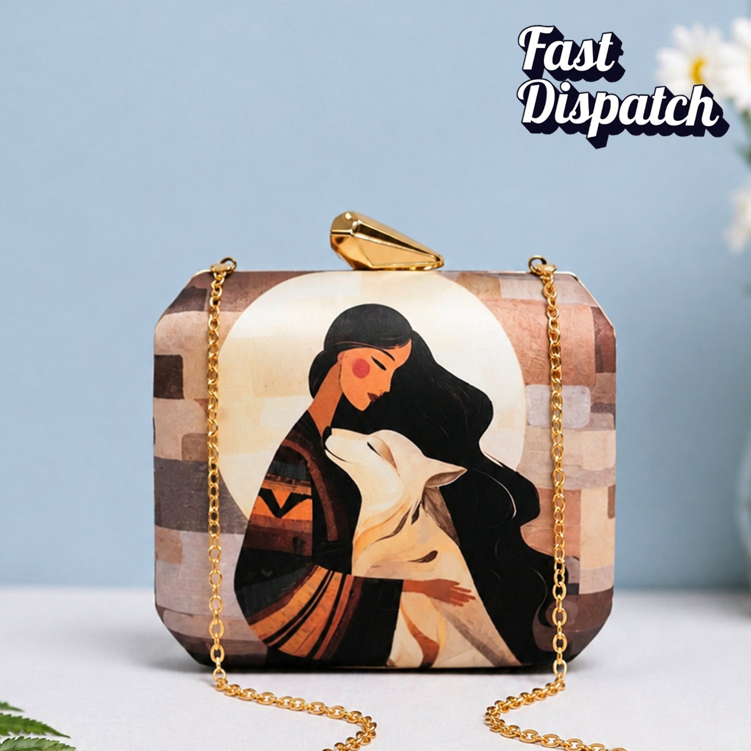 Artklim Elegant Woman Portrait Printed Clutch