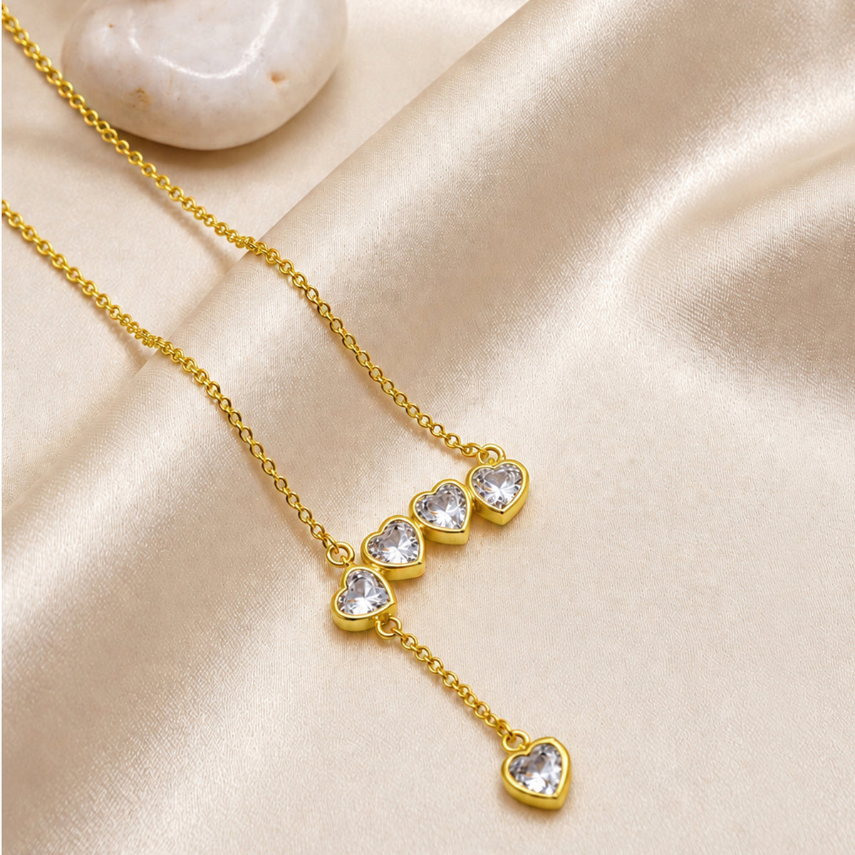 Artklim Graceful Multi-Heart Crystal Gold-Tone Anti-Tarnish Pendant Necklace
