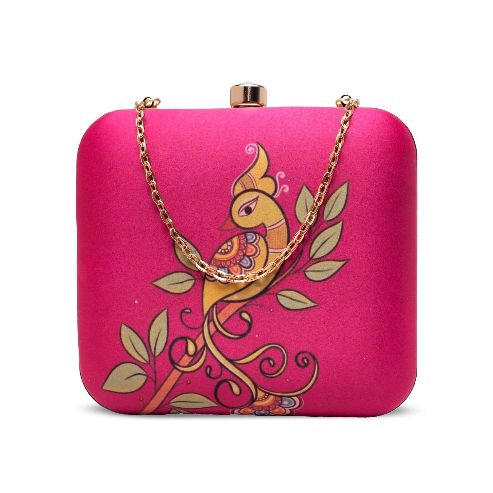 Artklim Pink with Artistic Peacock Printed Clutch