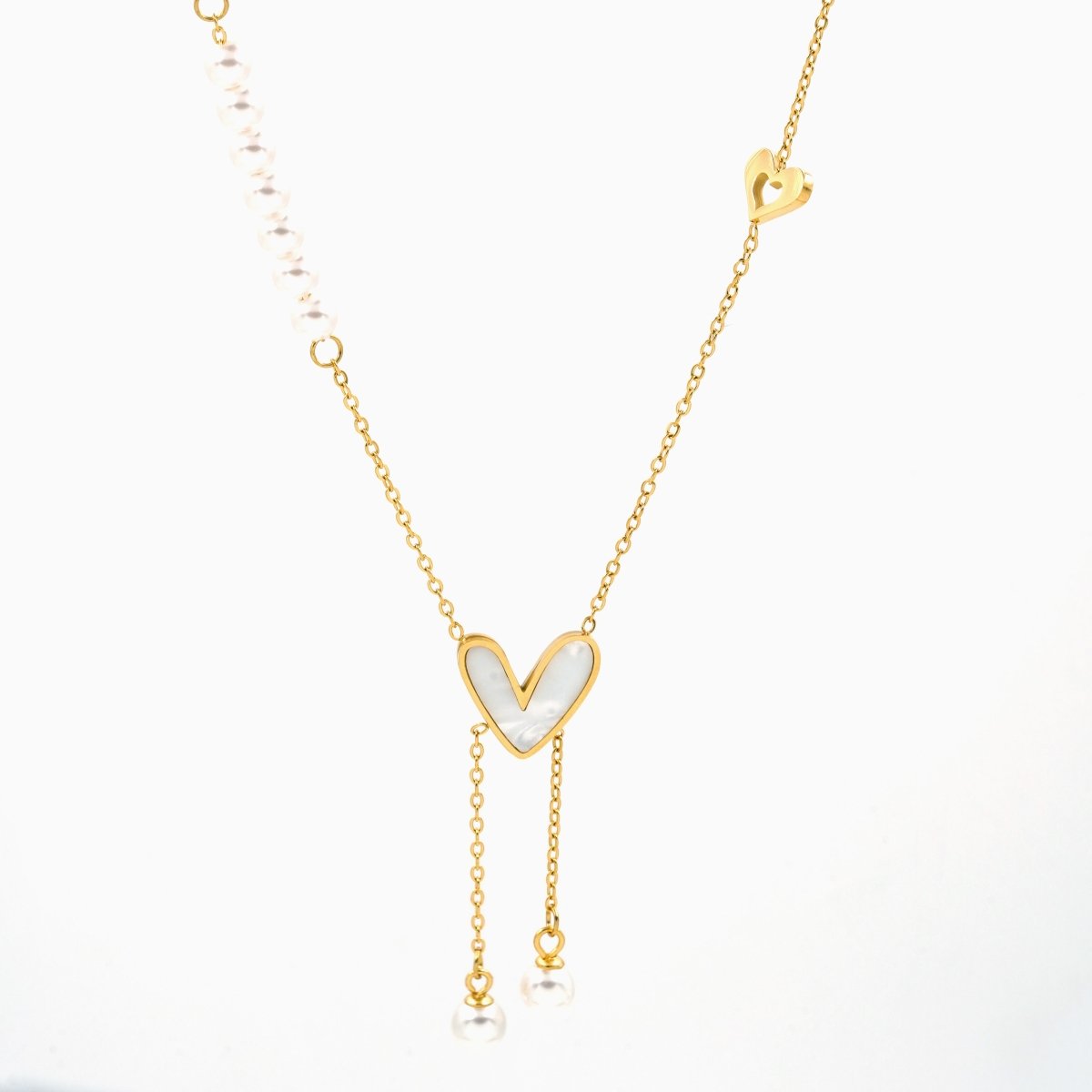 Artklim Gold Plated MOP Heart And Pearl Drop Necklace