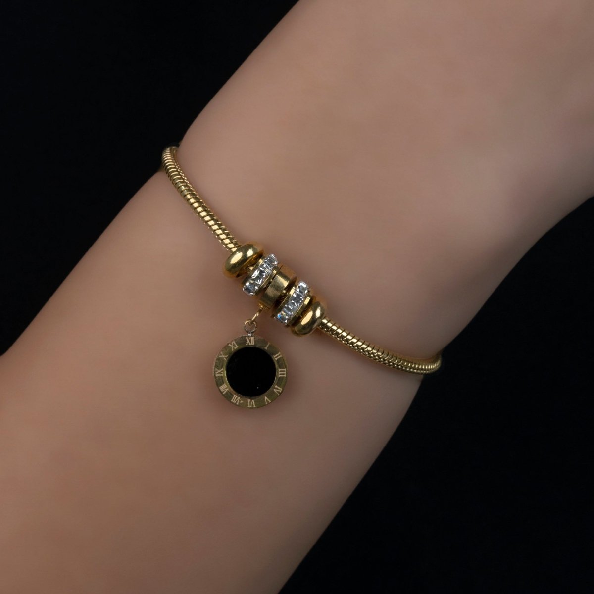 Artklim Gold Plated Roman Numerals Charms Pendant Bracelet