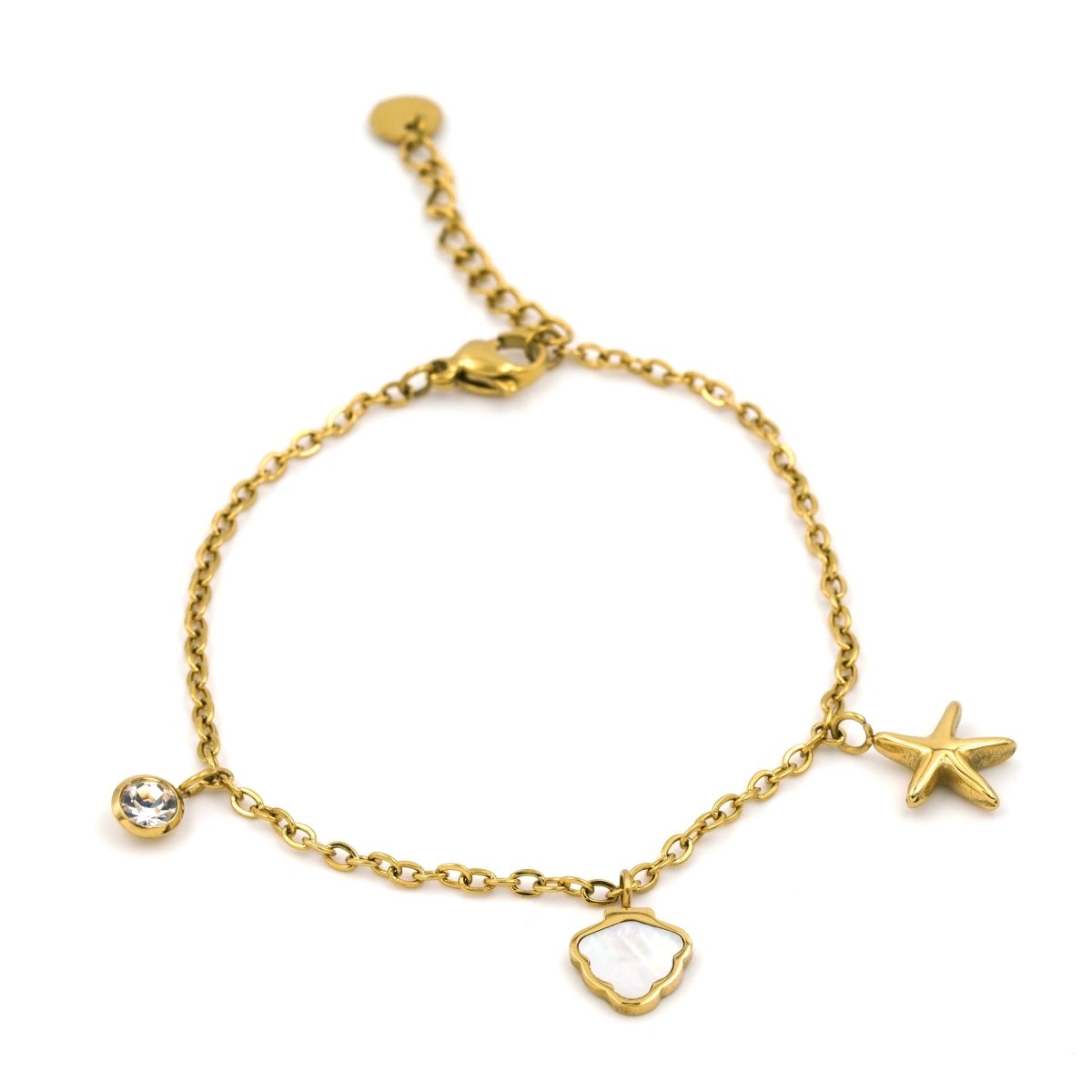 Artklim Gold Plated Starfish Shell And Star Charms Bracelet
