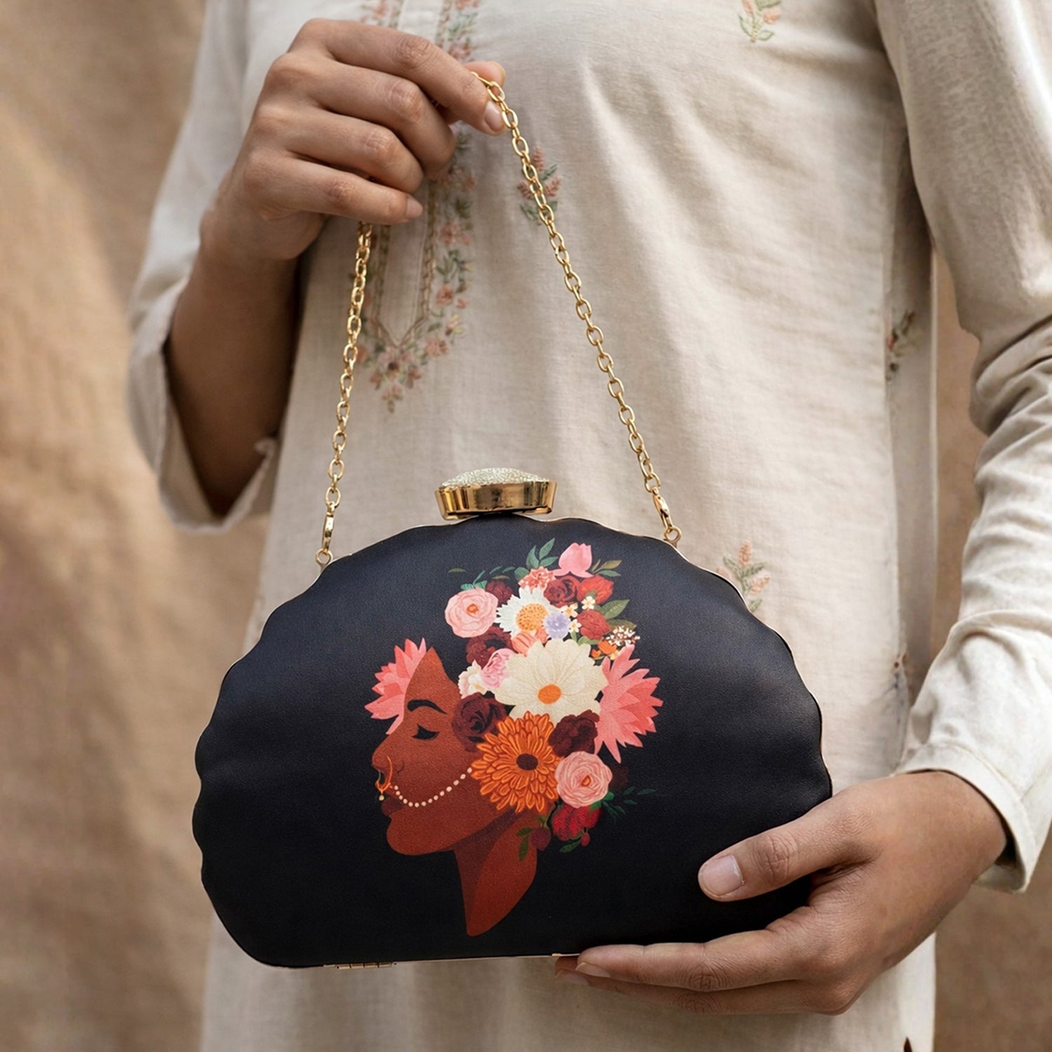 Artklim Black Girl And Flower Printed Clutch