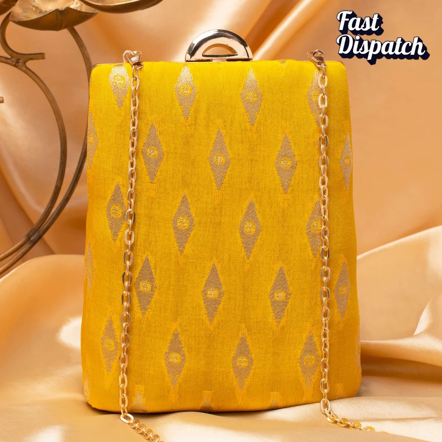Artklim Yellow Based Brocade Fabric Ethnic Clutch