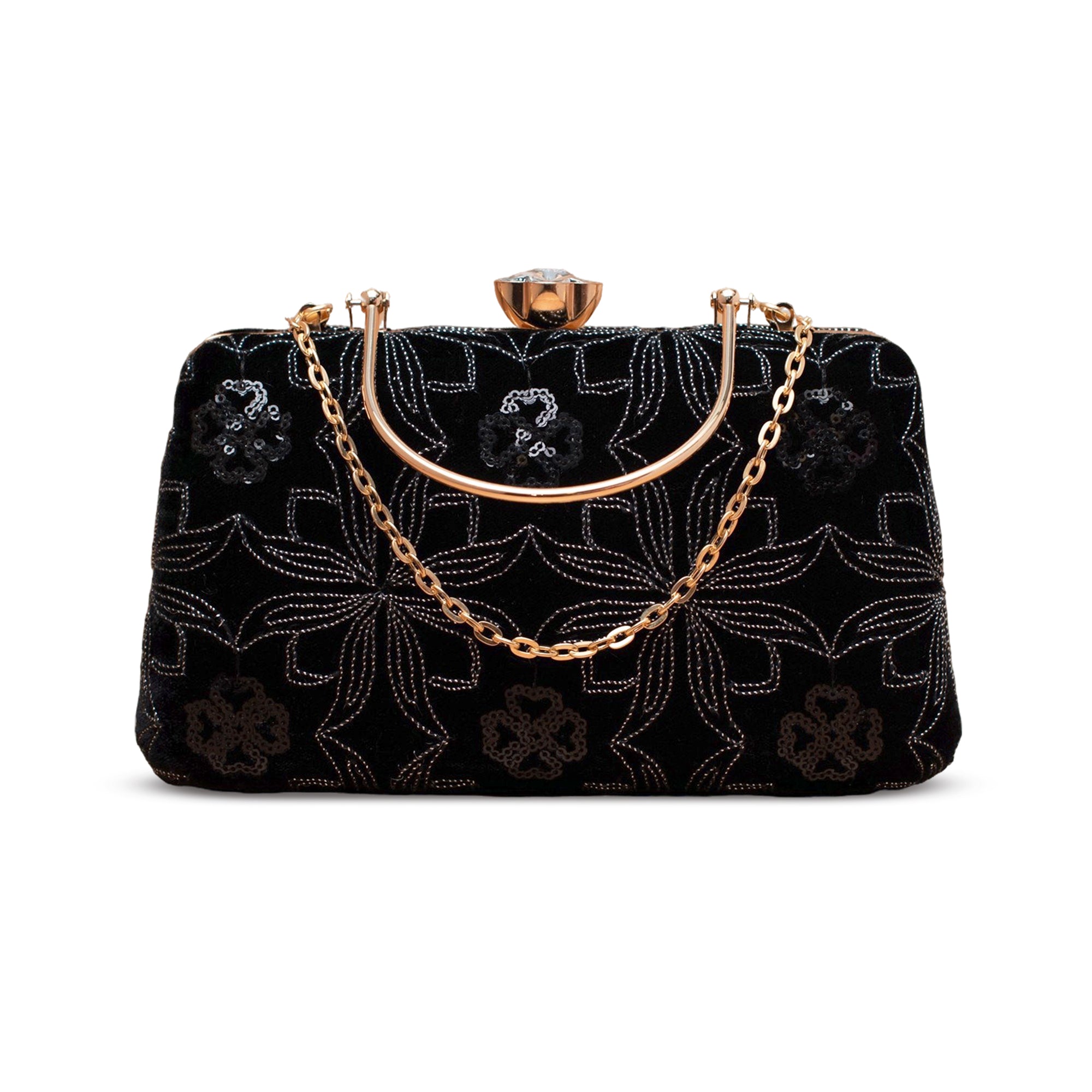 Artklim Black Velvet Embroidery Clutch