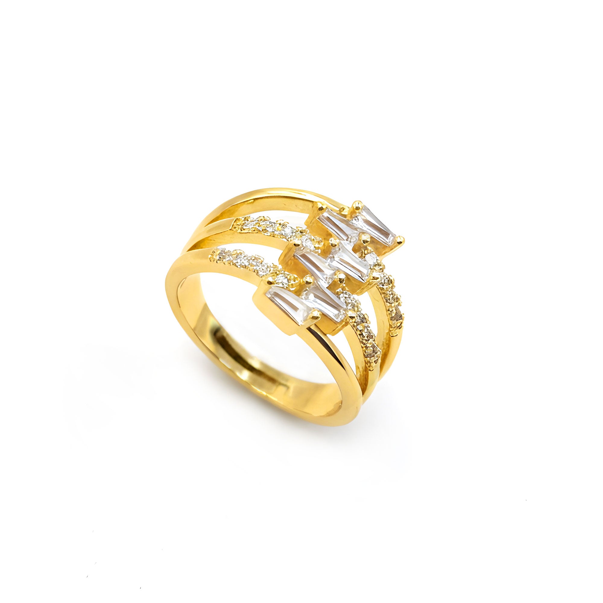 Artklim Gold-Plated Crystal Triple Band Design Anti-Tarnish Ring