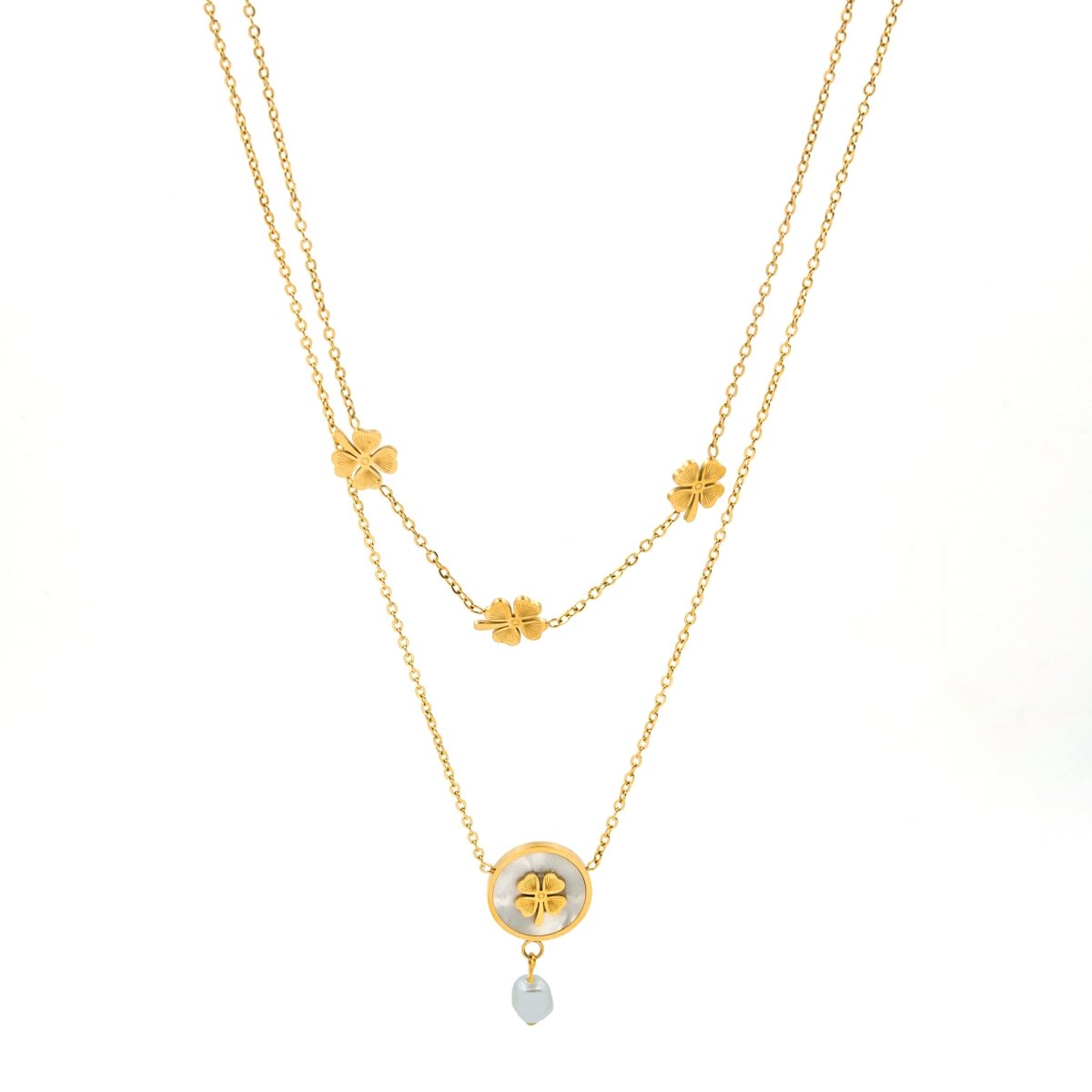 Artklim Gold Plated Floral Pendant Double Layered Necklace
