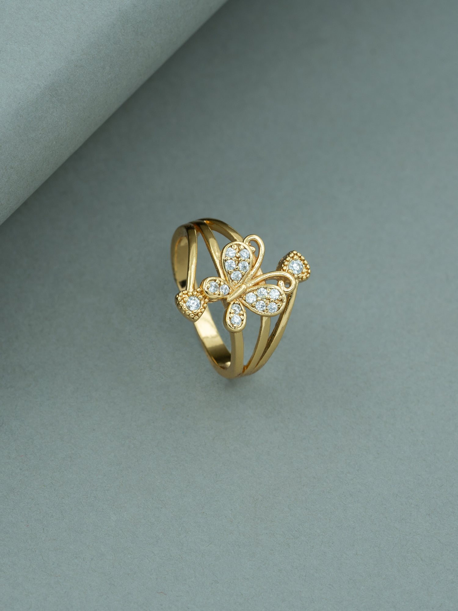 Artklim Gold-Plated Pave Butterfly Anti-Tarnish Ring