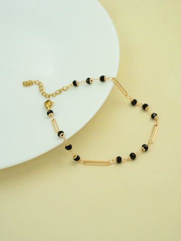 Artklim Gold Plated Black Crystal Link Anti Tarnish Anklet