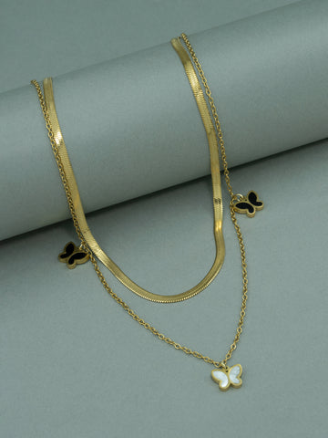 Artklim Gold Plated Butterfly Duo Anti-Tarnish Necklace