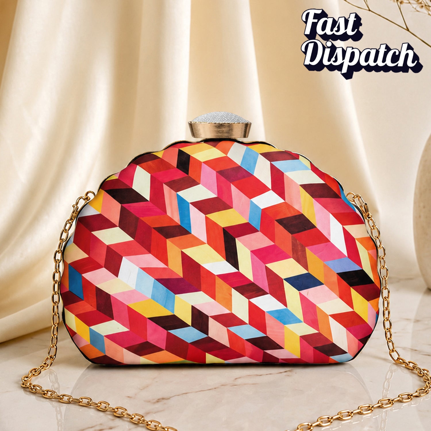 Artklim Multicolor Geometric Printed Designer Clutch