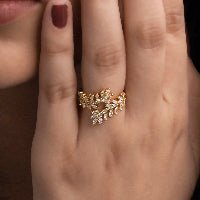 Artklim Studded Leaf Design Gold Plated Ring