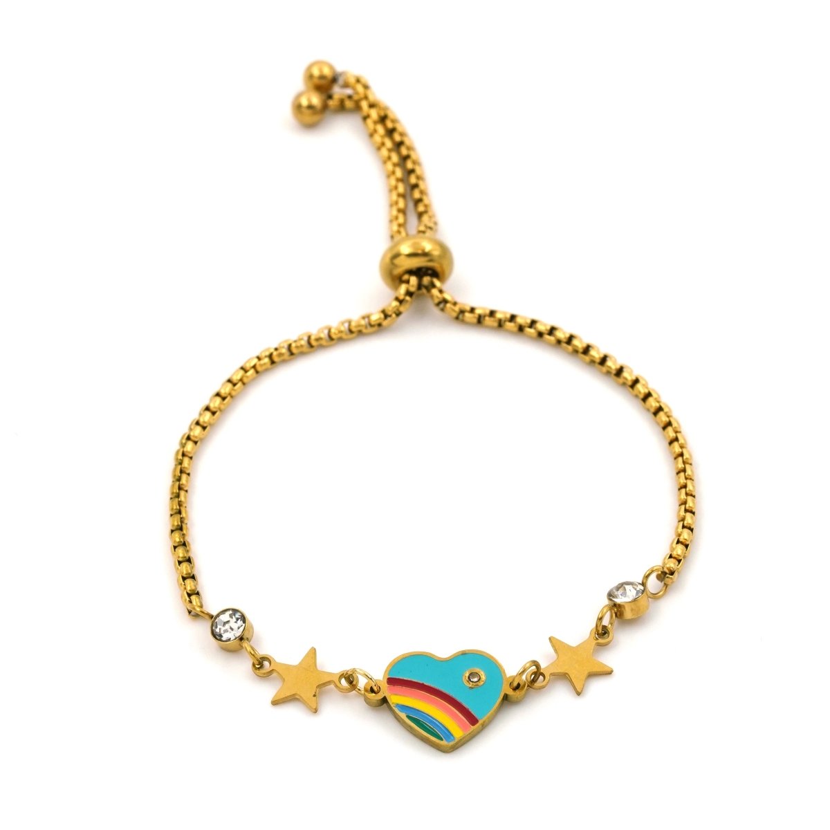 Artklim Gold Plated Heart Charm With Rainbow Stripes Bracelet