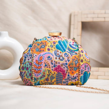 Multicolour Embroidery Moon Shape Clutch