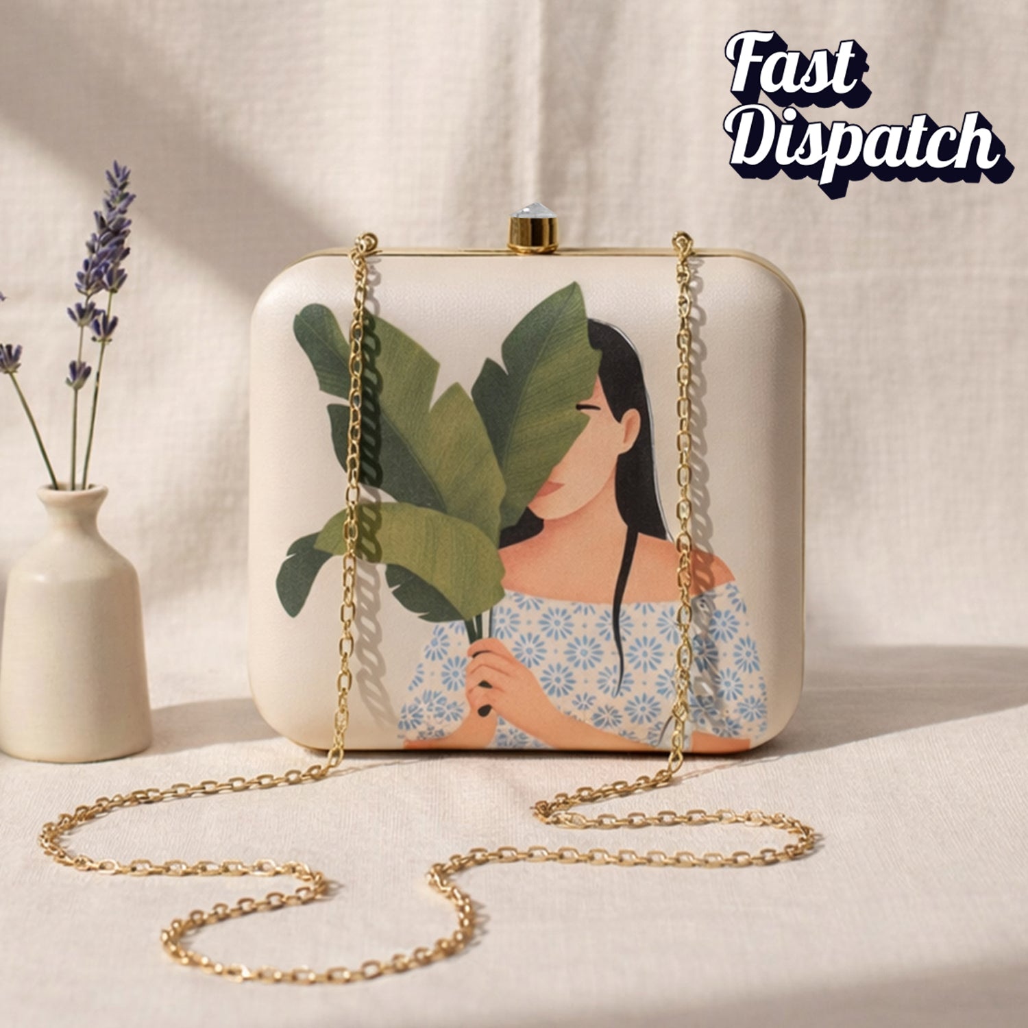 Artklim White Floral Girl Printed Women Clutch