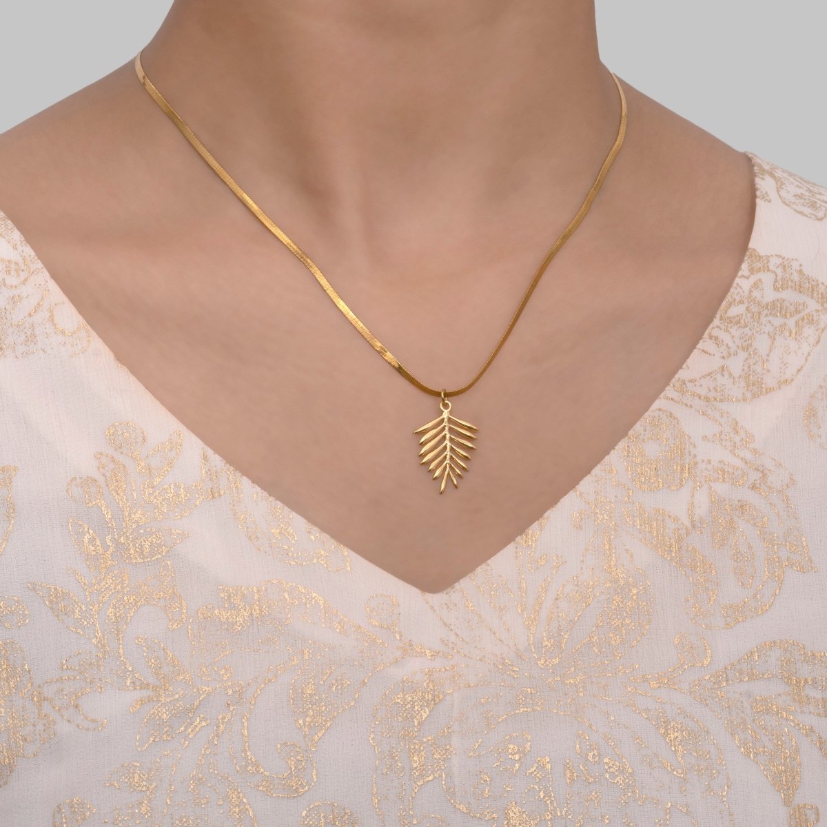 Artklim Gold-Plated Leaf Pendant With Snake Chain Necklace