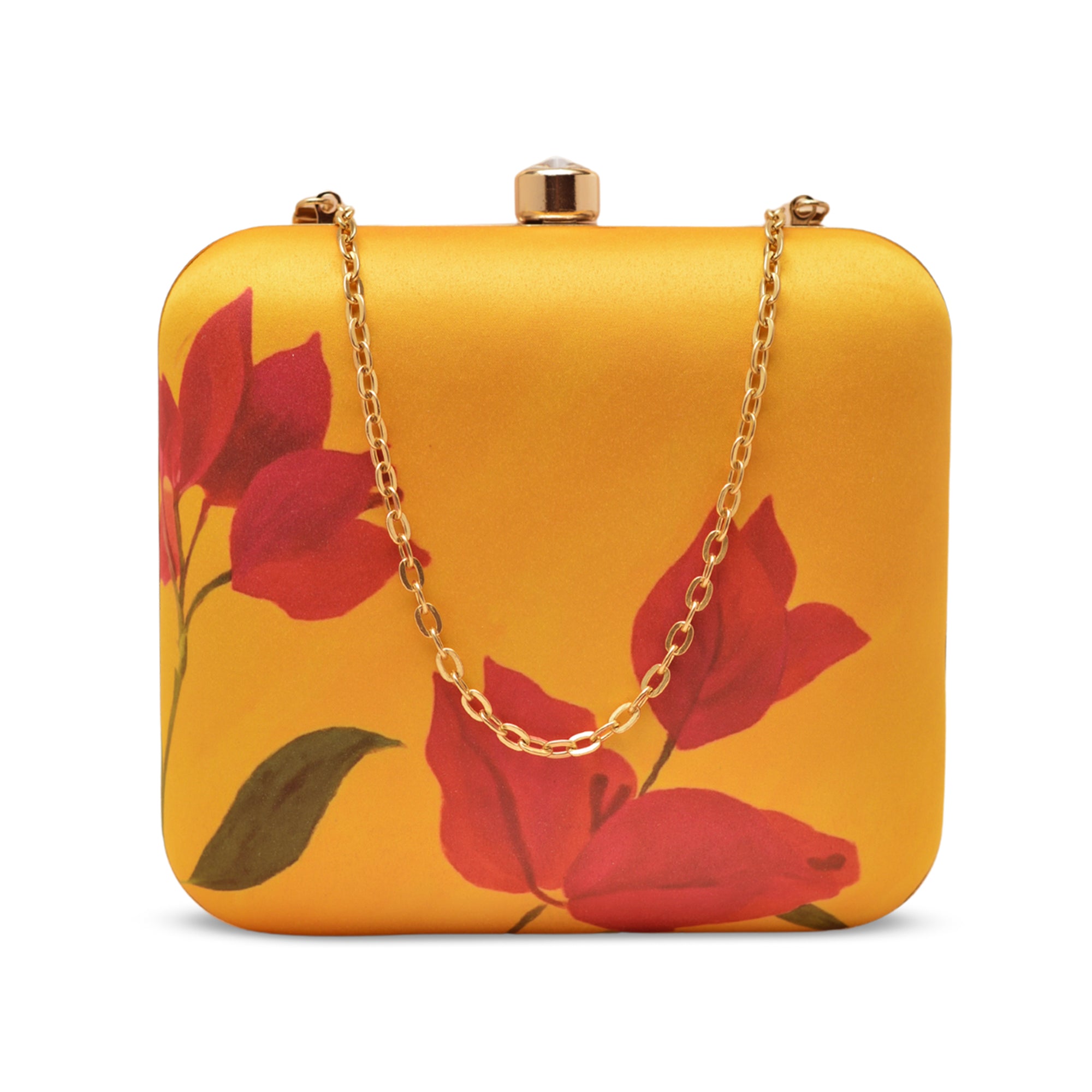 Artklim Yellow with Red Floral Art Printed Clutch