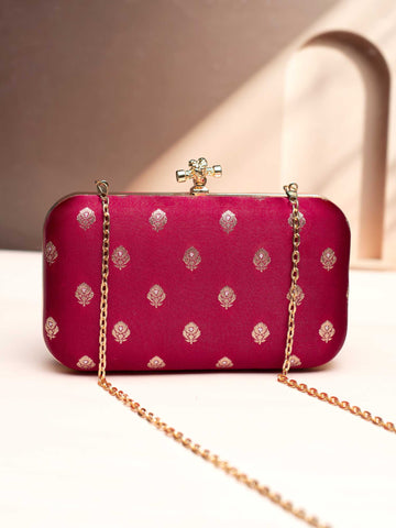 Artklim Regal Maroon Clutch with Golden Motif