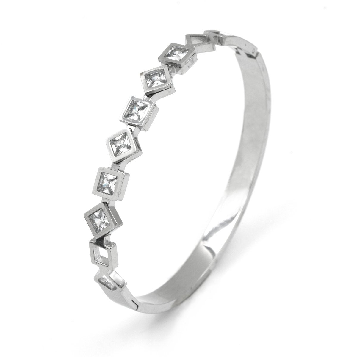 Artklim Silver Plated Geometric Shaped Studded Bangle Bracelet