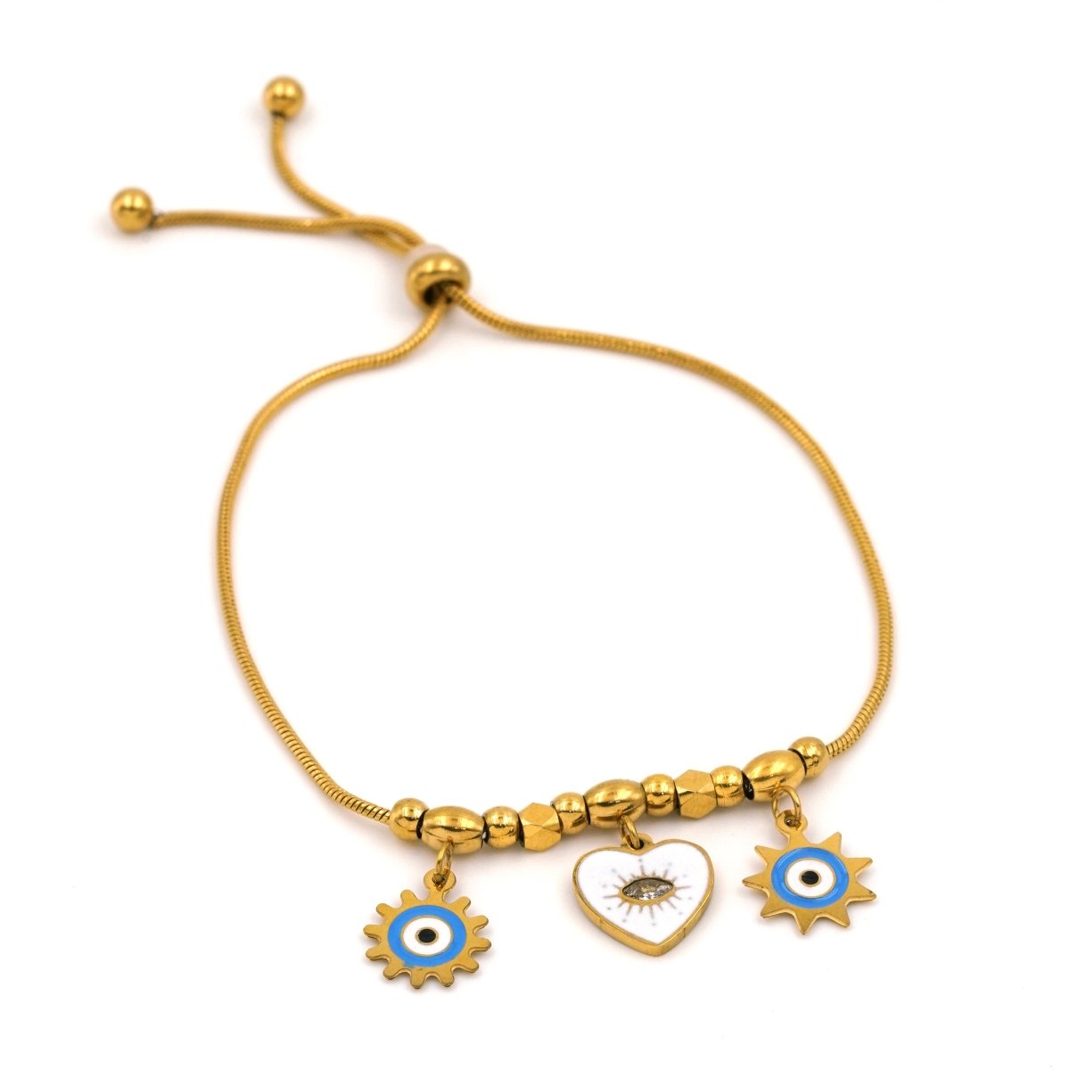 Artklim Gold Plated Heart And Evil Eye Charms Bracelet