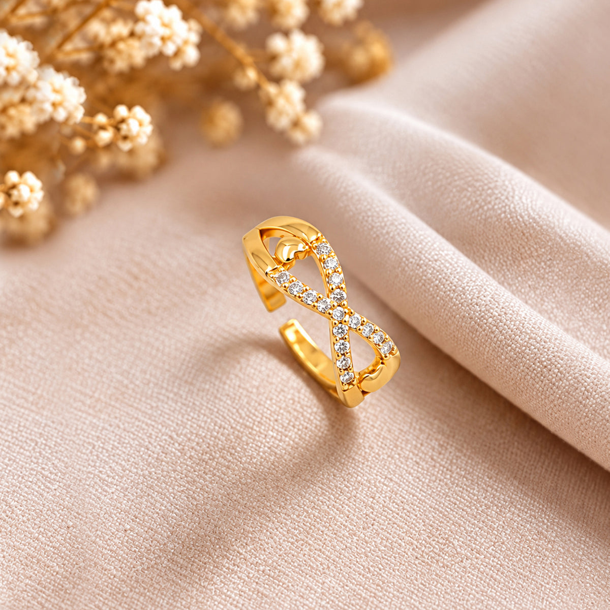 Artklim Luxe Infinity Knot Crystal Gold-Tone Anti-Tarnish Ring