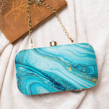 Sky Blue Flow Art Printed Clutch