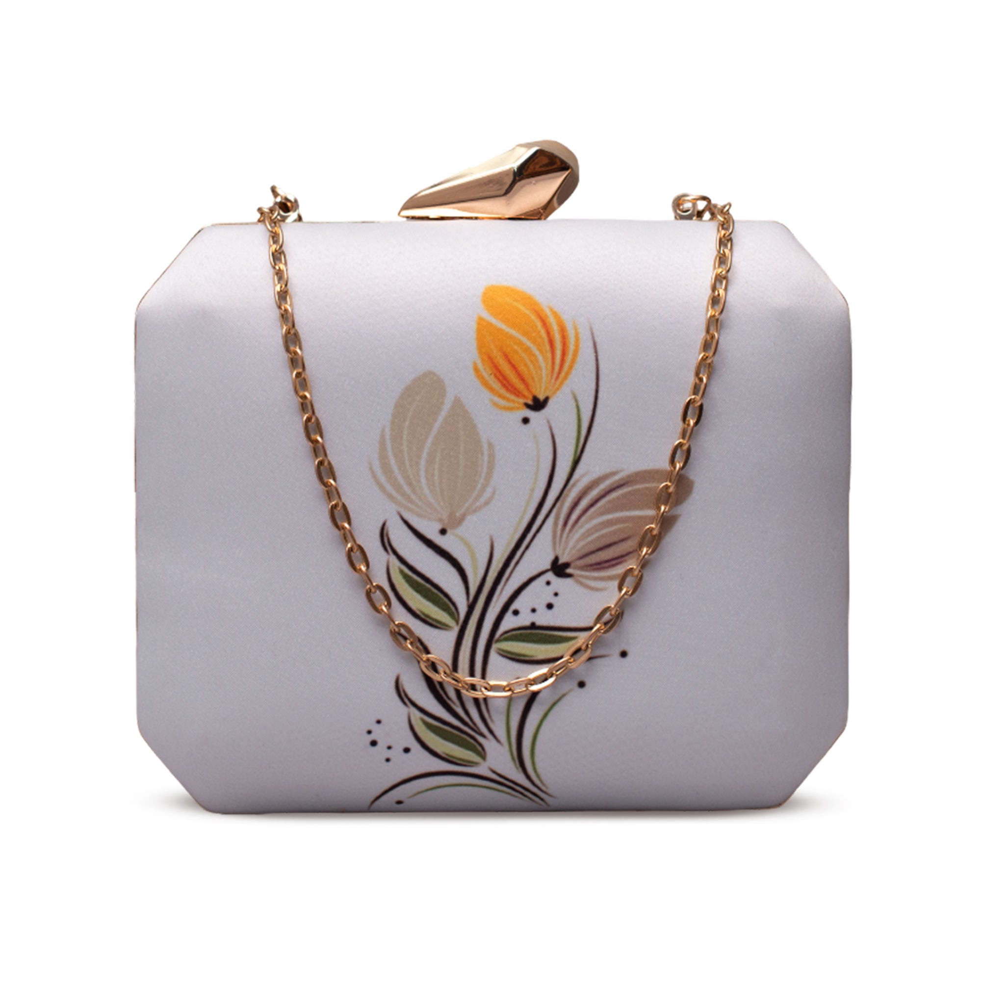 Artklim Minimal Floral White Printed Clutch