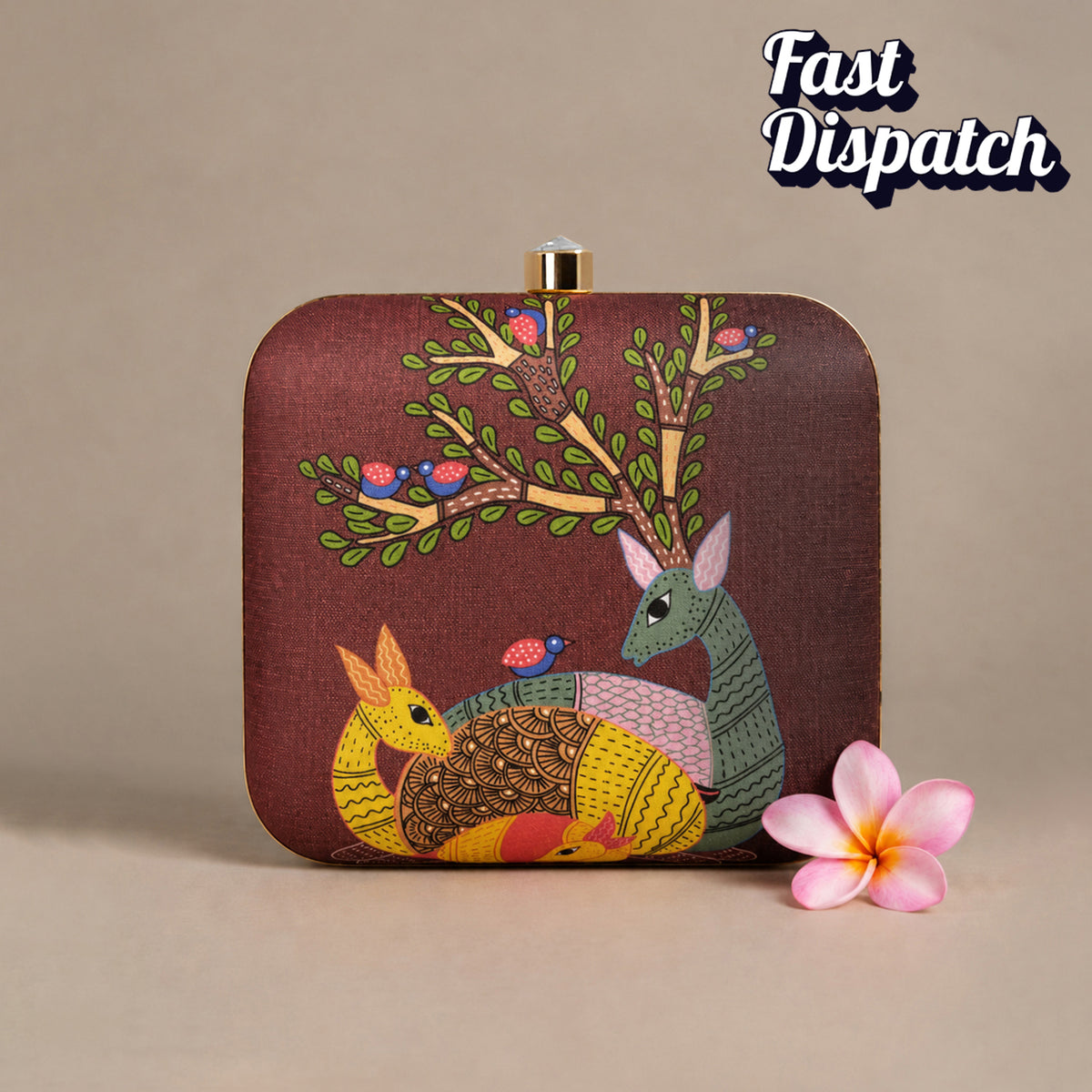 Artklim Artistic Deer Couple Folk Art Printed Clutch
