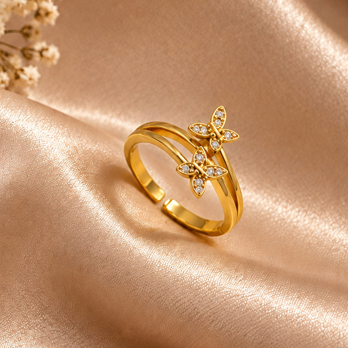 Artklim Elegant Butterfly Crystal Gold-Tone Statement Anti-Tarnish Ring