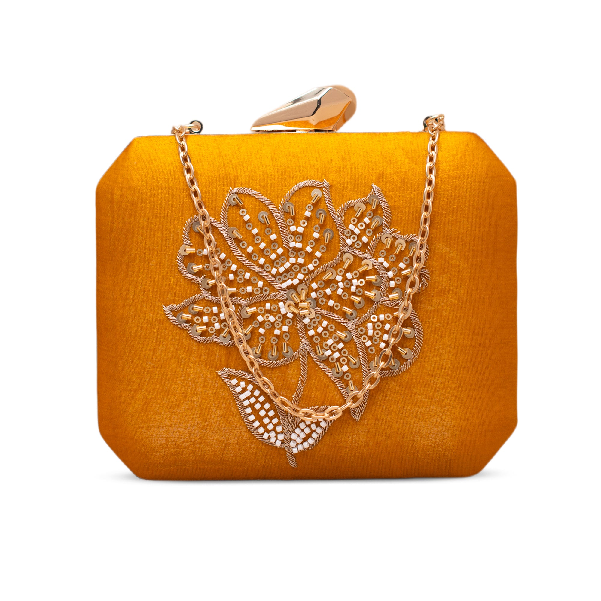 Artklim Classic Yellow Floral Embroidered Clutch