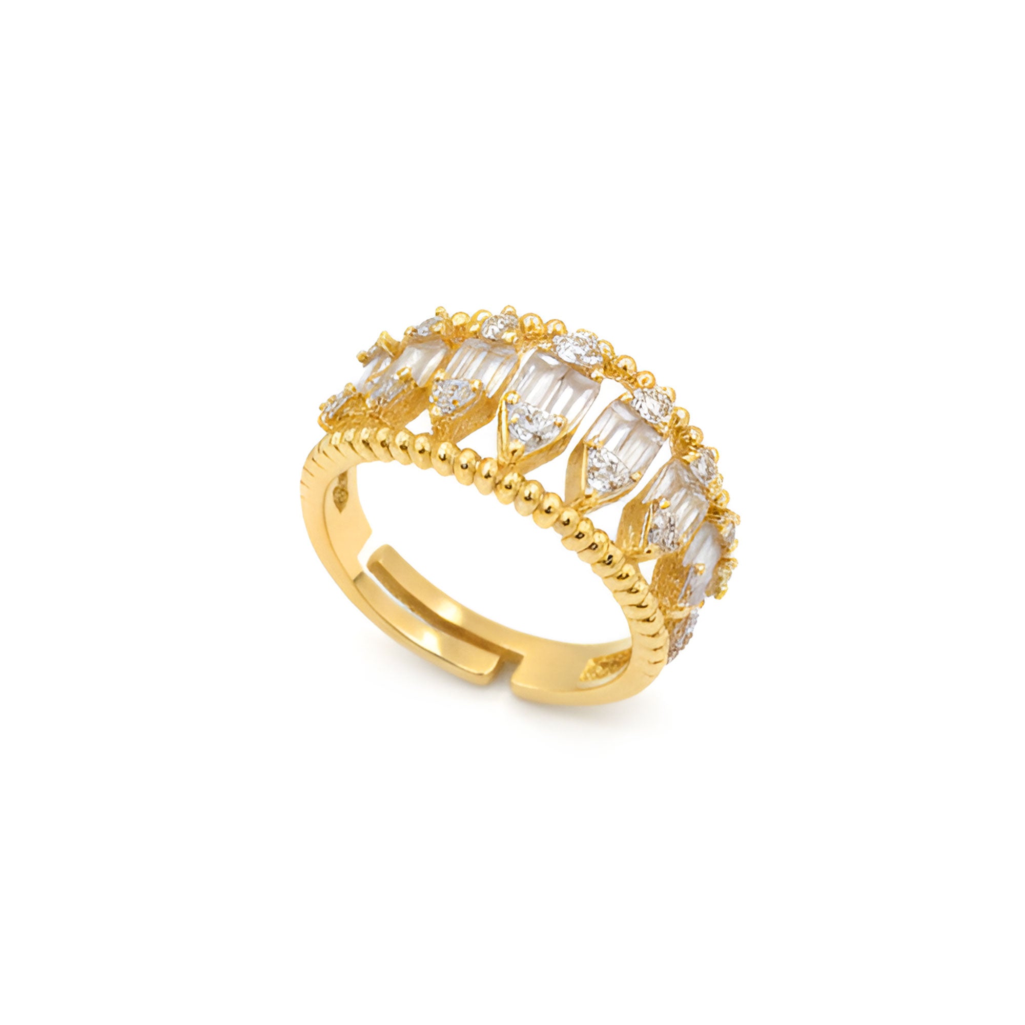 Artklim Gold-Plated Crownline Crystal Anti-Tarnish Ring