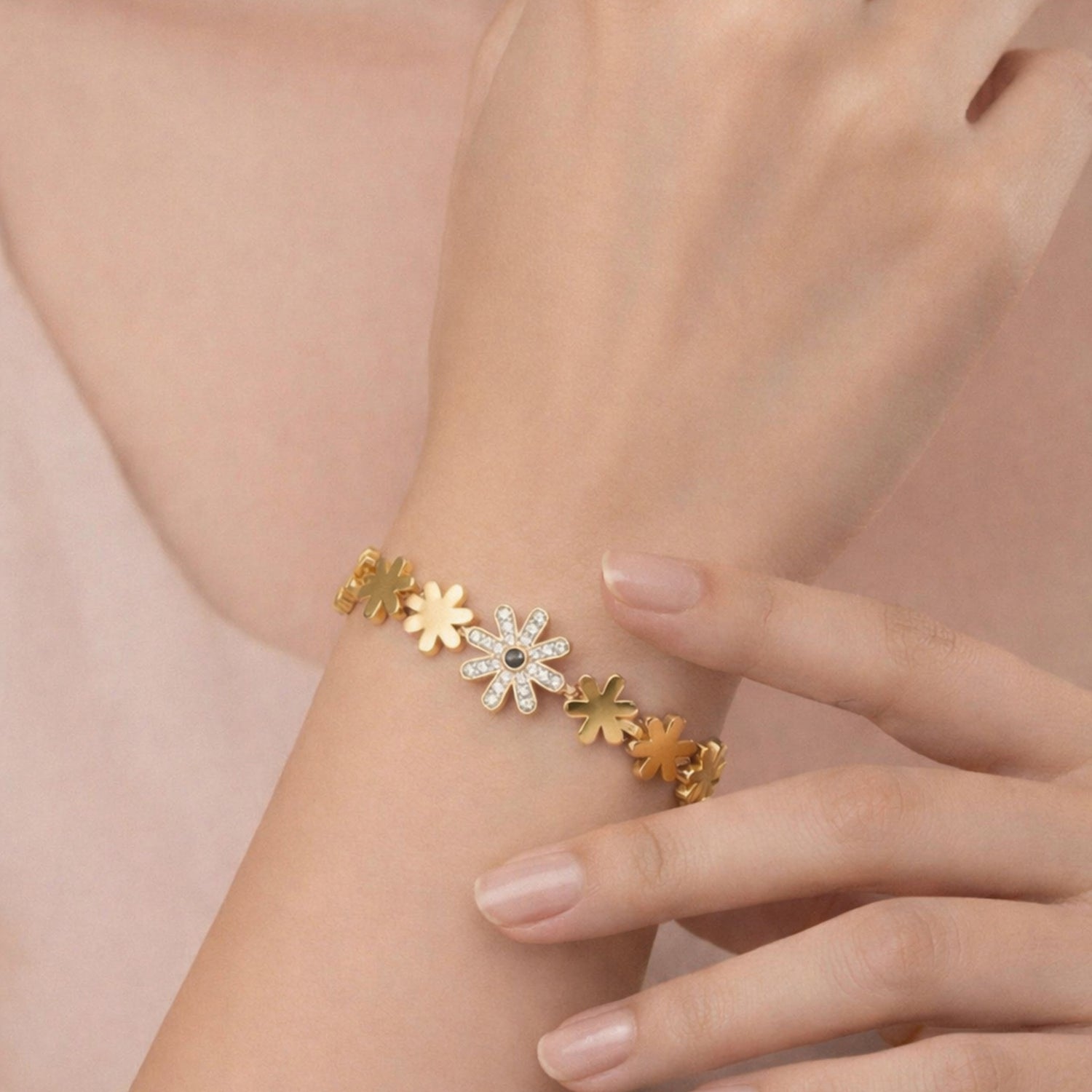 Artklim Gold Plated Floral Crystal Anti-Tarnish Bangle Bracelet