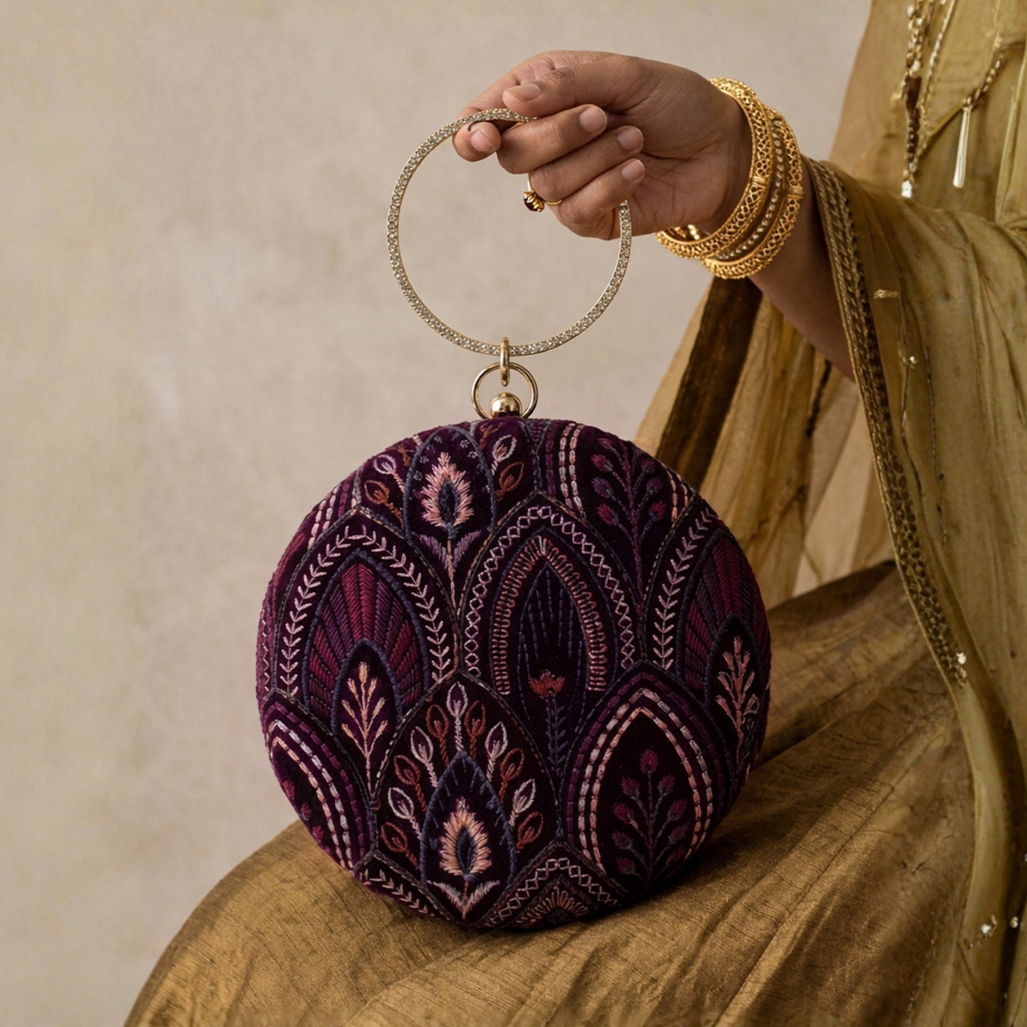 Artklim Royal Maroon Heritage Velvet Embroidery Clutch