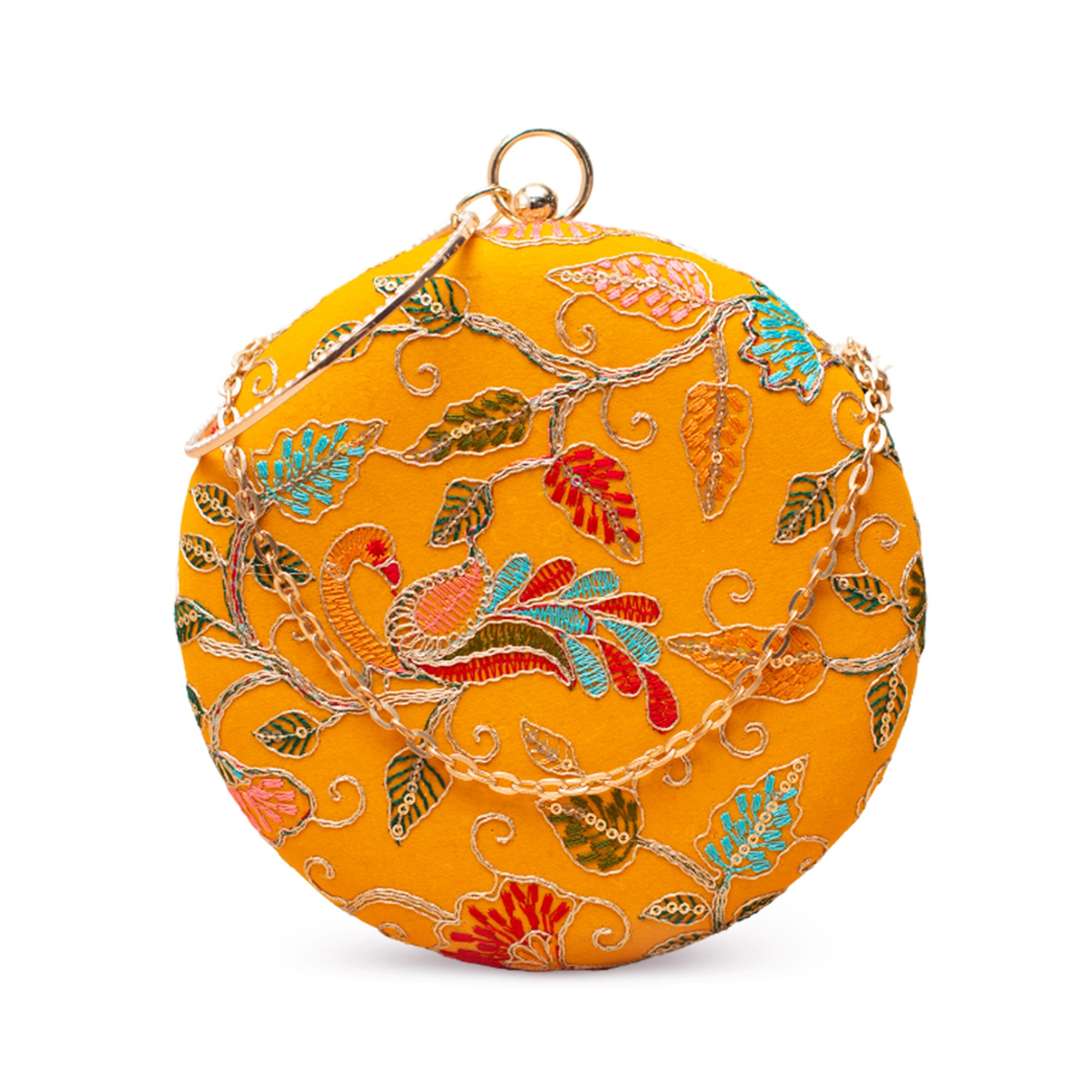 Artklim Yellow Floral Embroidered Clutch
